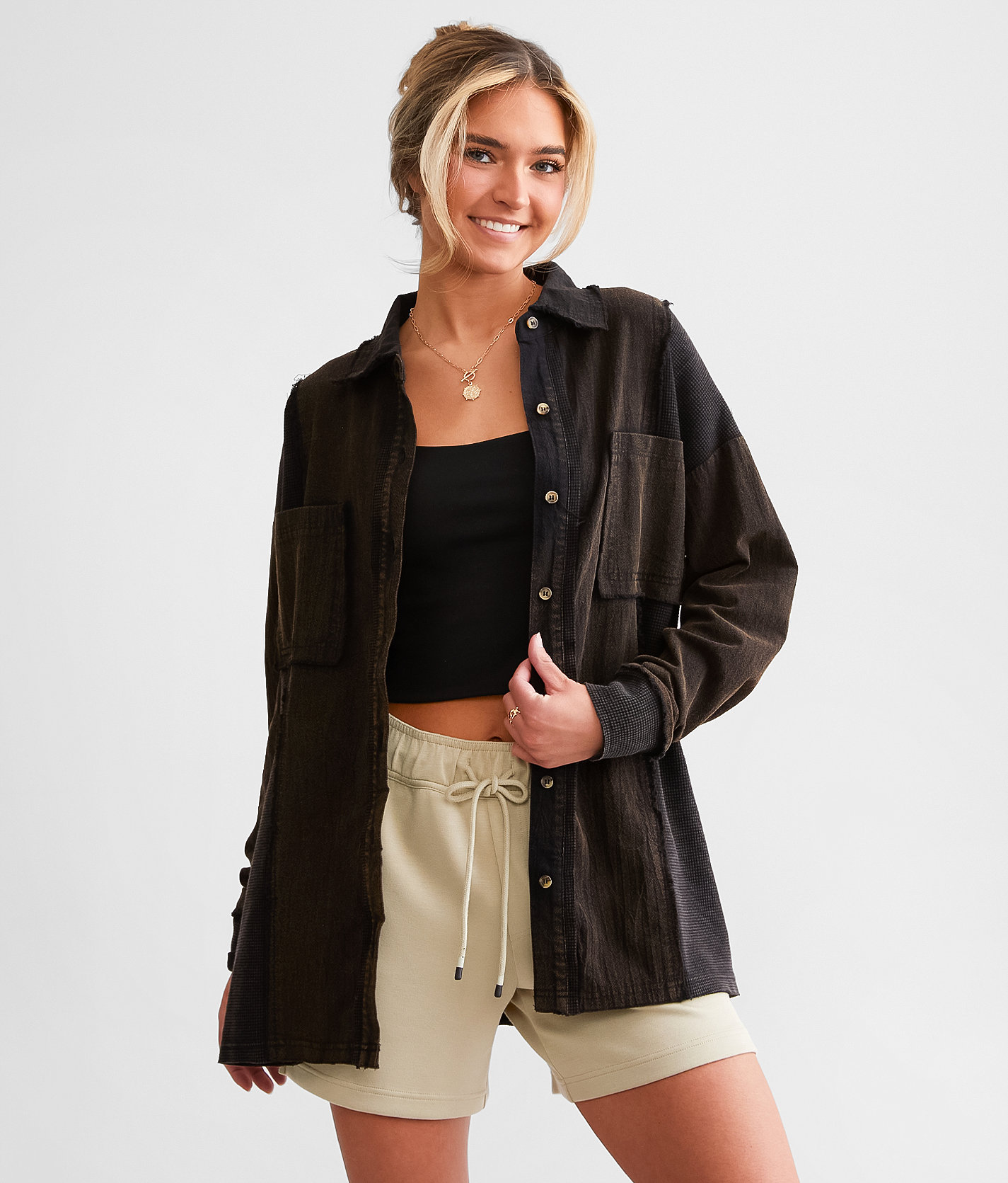 BKE Washed Boyfriend Shirt - Women's Shirts & Blouses in Washed Black