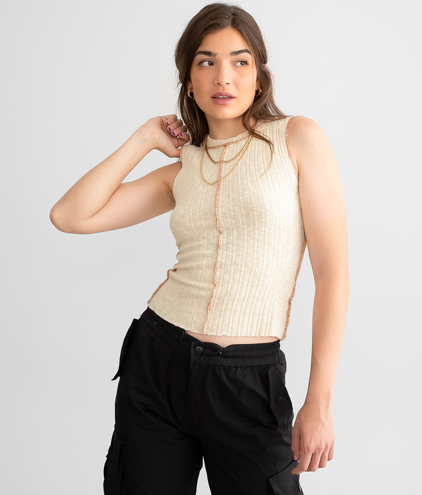 Gilded Intent Exposed Seam Tank Top - Women's Tank Tops in Cream