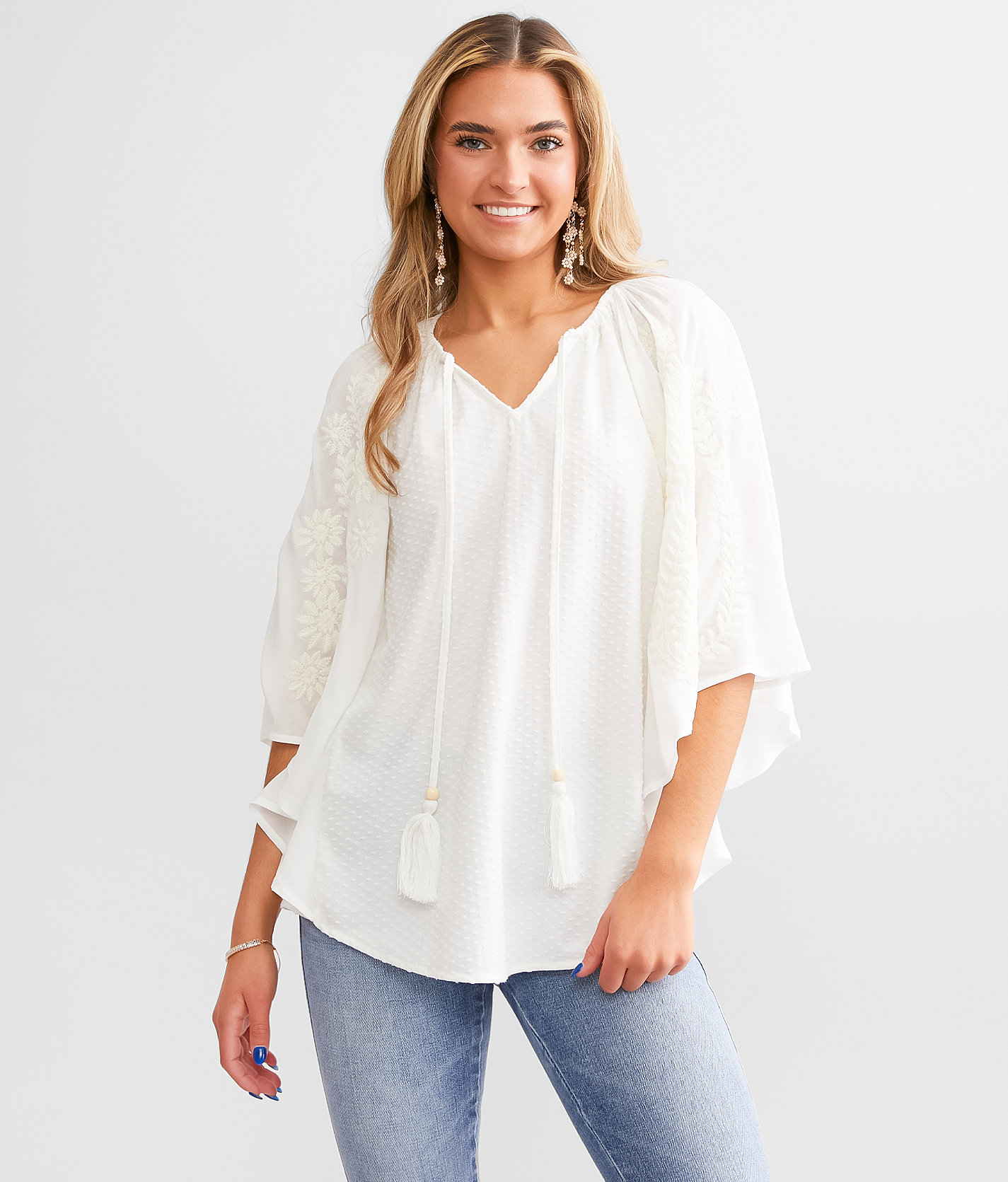Miss Me Swiss Dot Chiffon Top - Women's Shirts & Blouses in White
