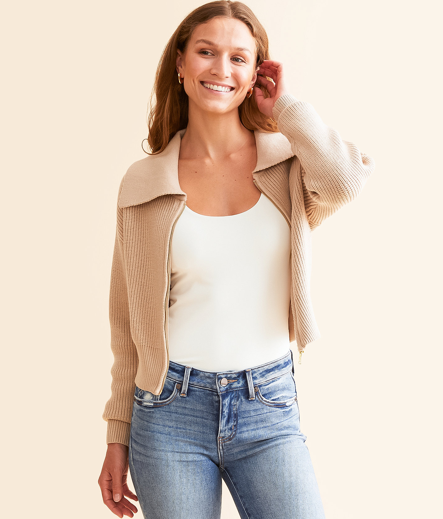 Daytrip Zip Up Cardigan Sweater - Women's Sweaters in Taupe