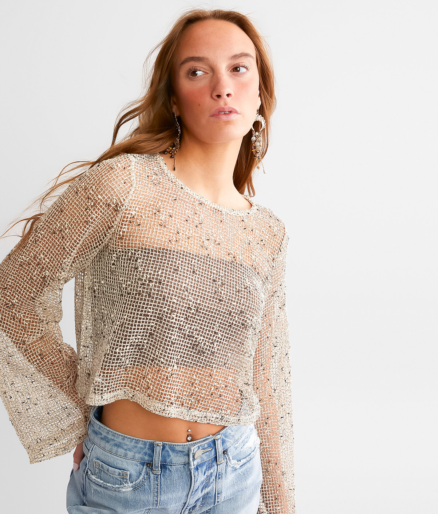 Sage The Label Mesh Cropped Sweater - Women's Sweaters in Natural
