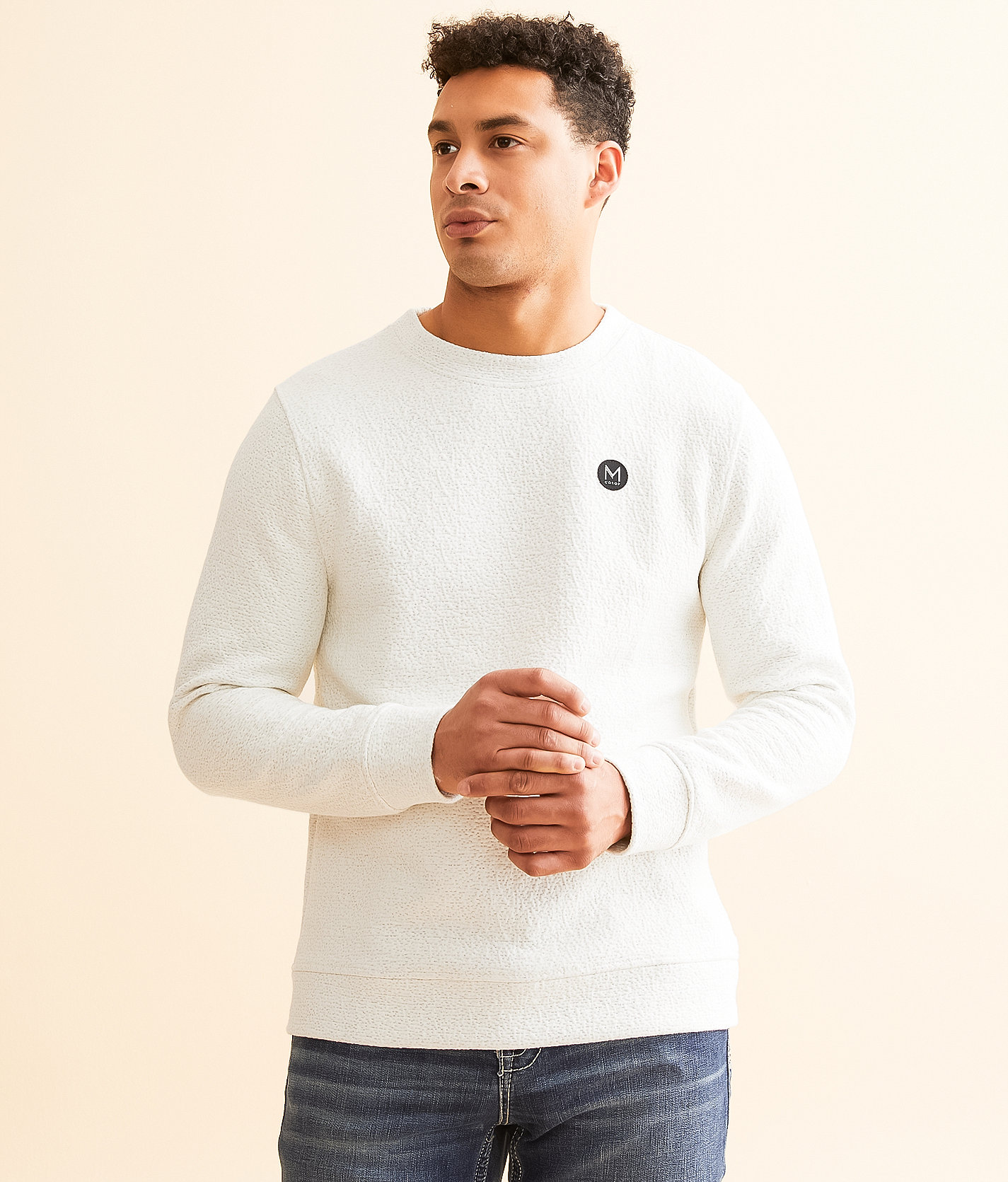 Maven Co-op Textured Pullover - Men's Sweatshirts in White Grey
