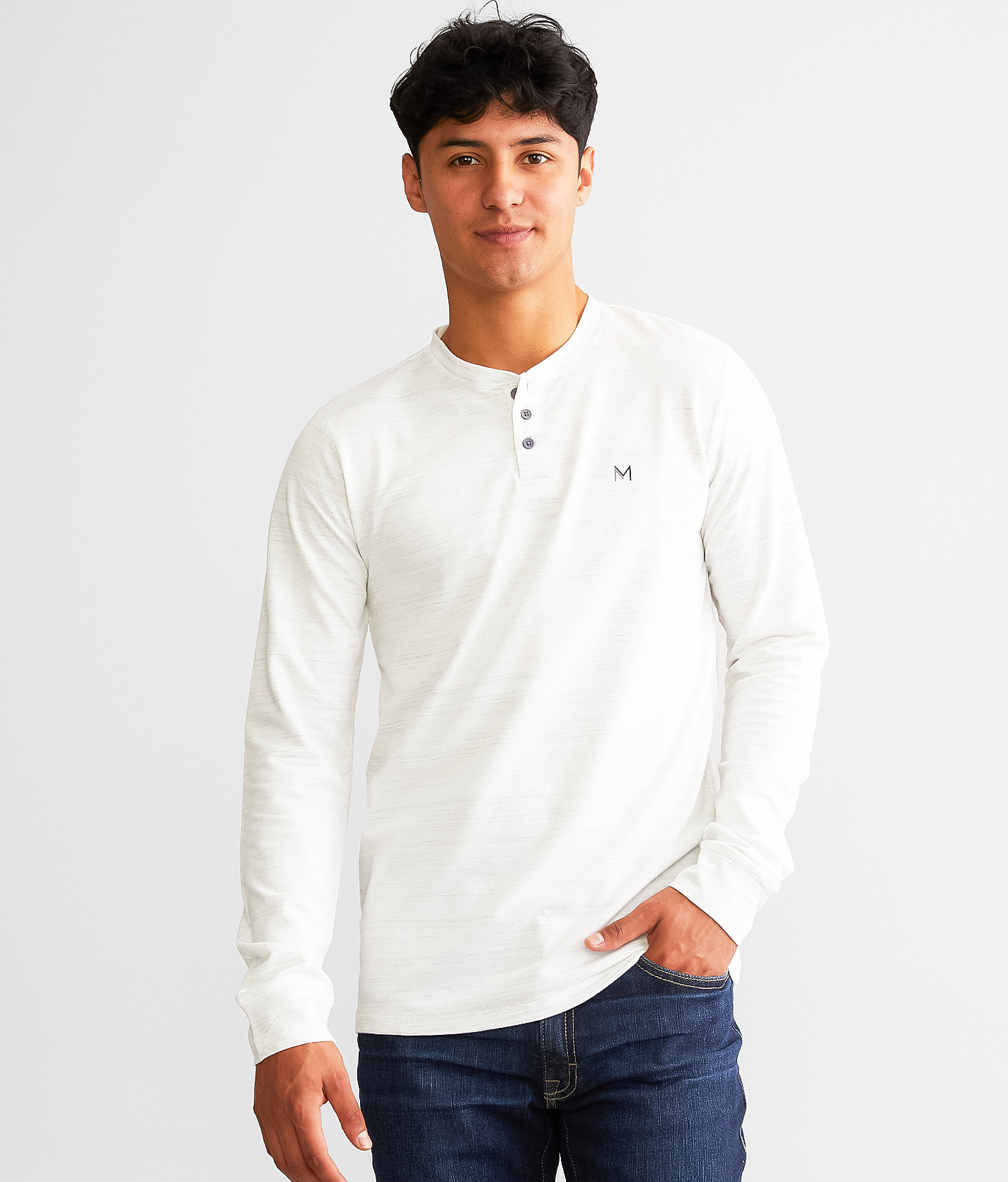 Maven Co-op Marled Henley - Men's T-Shirts in White Black