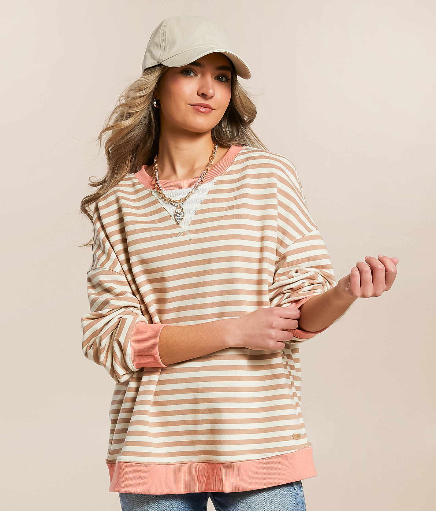 BKE Striped Knit Pullover - Women's Sweatshirts in Natural Birch Stripe