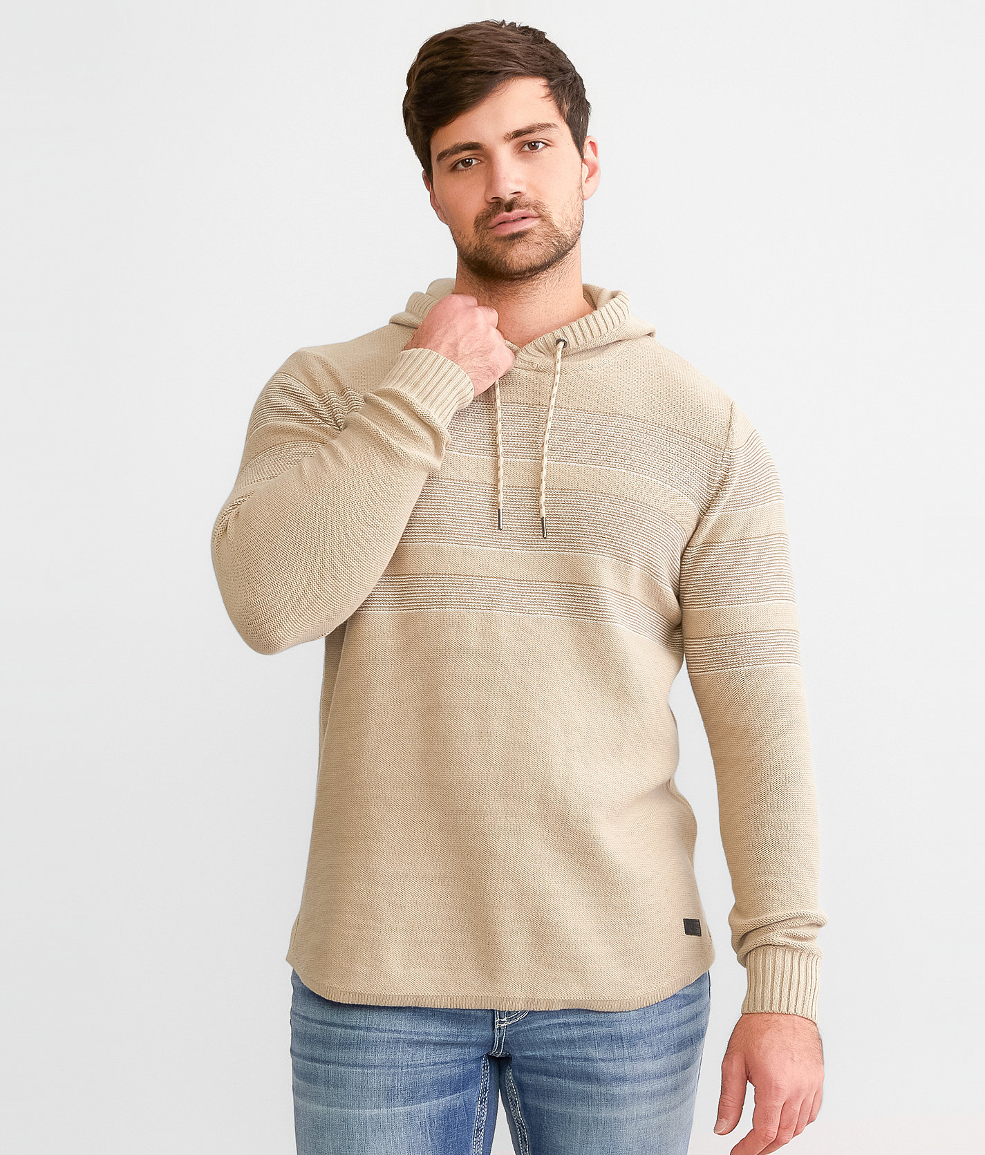 Outpost Makers Striped Crossover Hooded Sweater - Men's Sweaters in Fawn Melange
