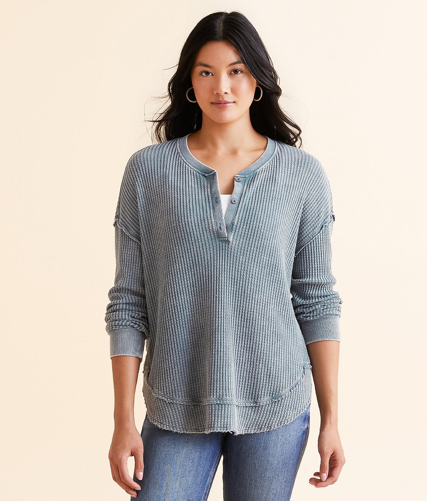 White Crow Marlee Thermal Henley - Women's Shirts & Blouses in Thundercloud