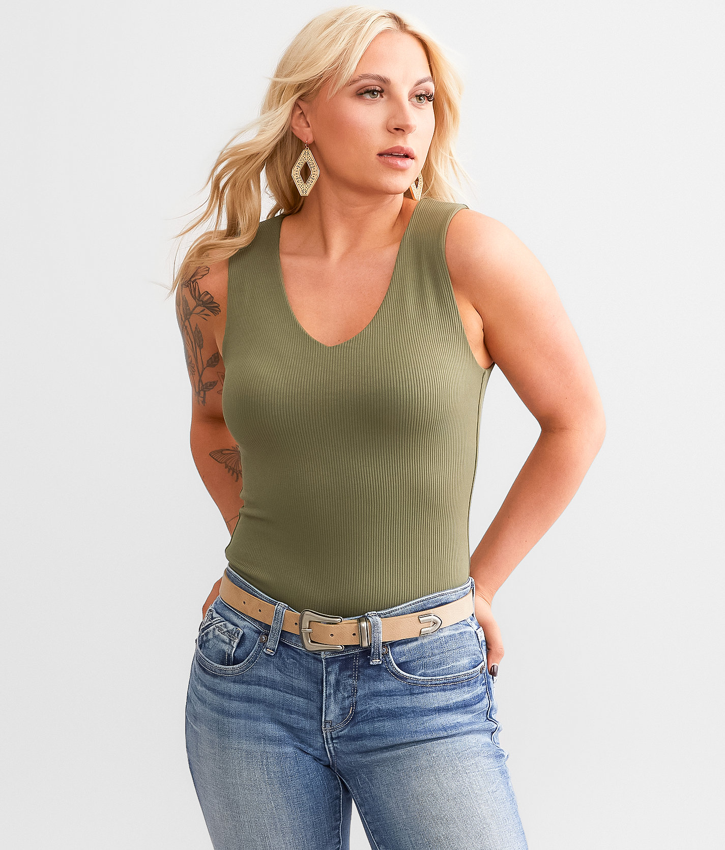 Buckle Black Shaping & Smoothing Ribbed Tank Top - Women's Tank Tops in Olive