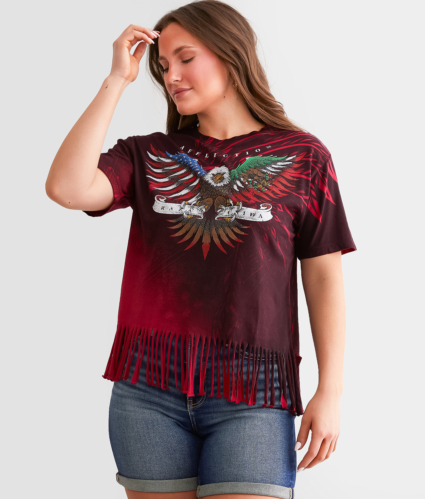 Affliction Raza Unida T-Shirt - Women's T-Shirts in Dirty Red