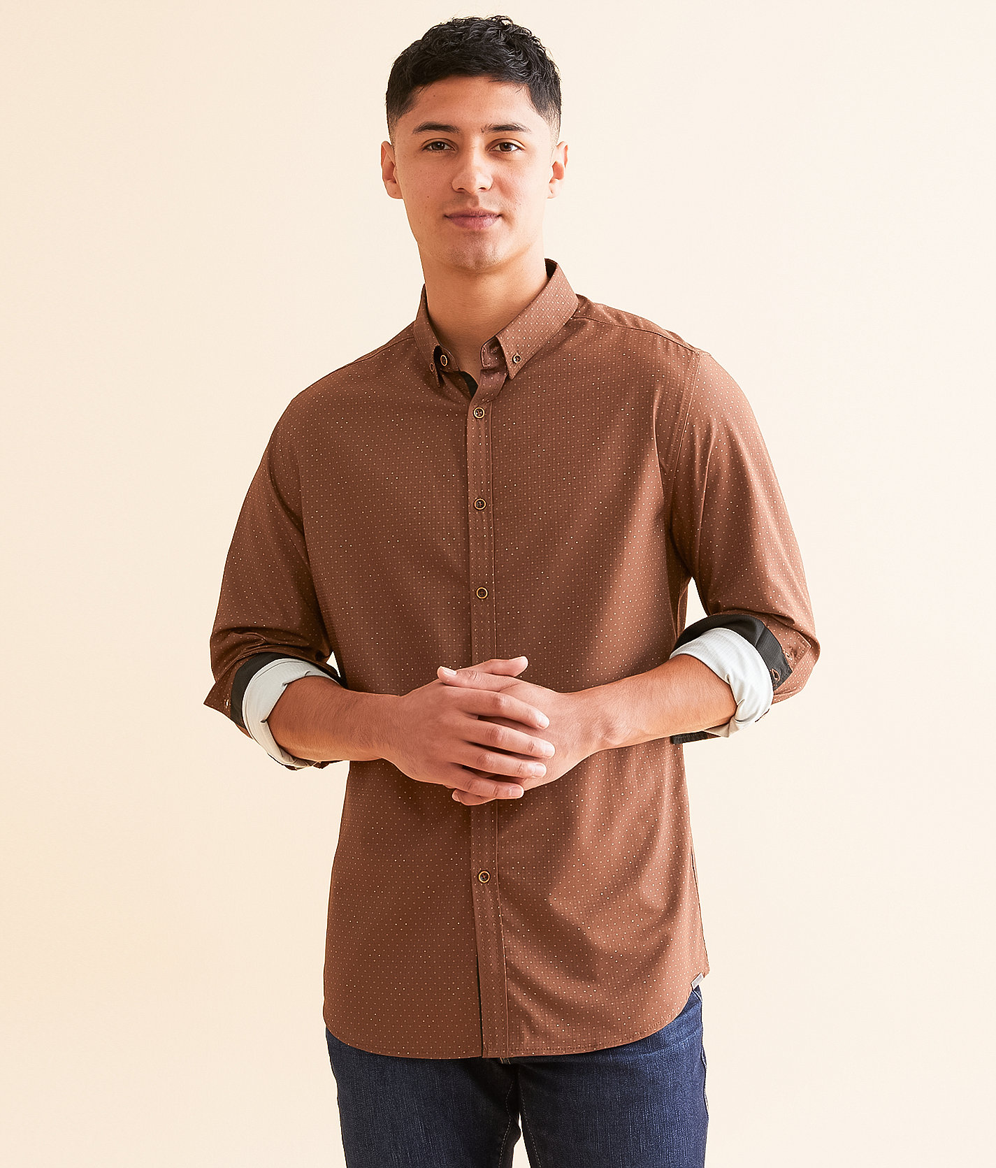 J.B. Holt Dot Athletic Performance Stretch Shirt - Men's Shirts in Brown
