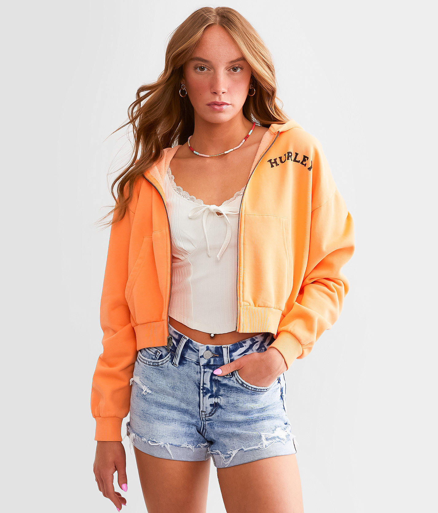 Hurley Sabretooth Cropped Hoodie - Women's Sweatshirts in Orange