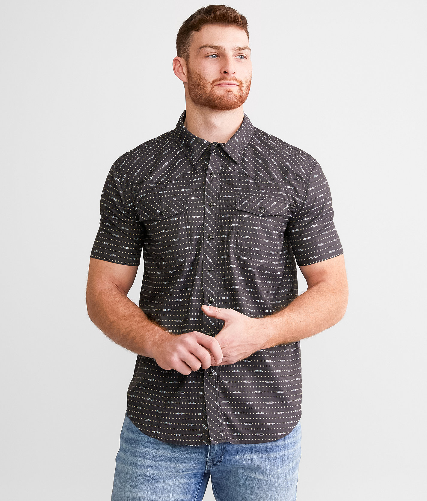 Rock & Roll Denim Western Geo Tek Shirt - Men's Shirts in Charcoal