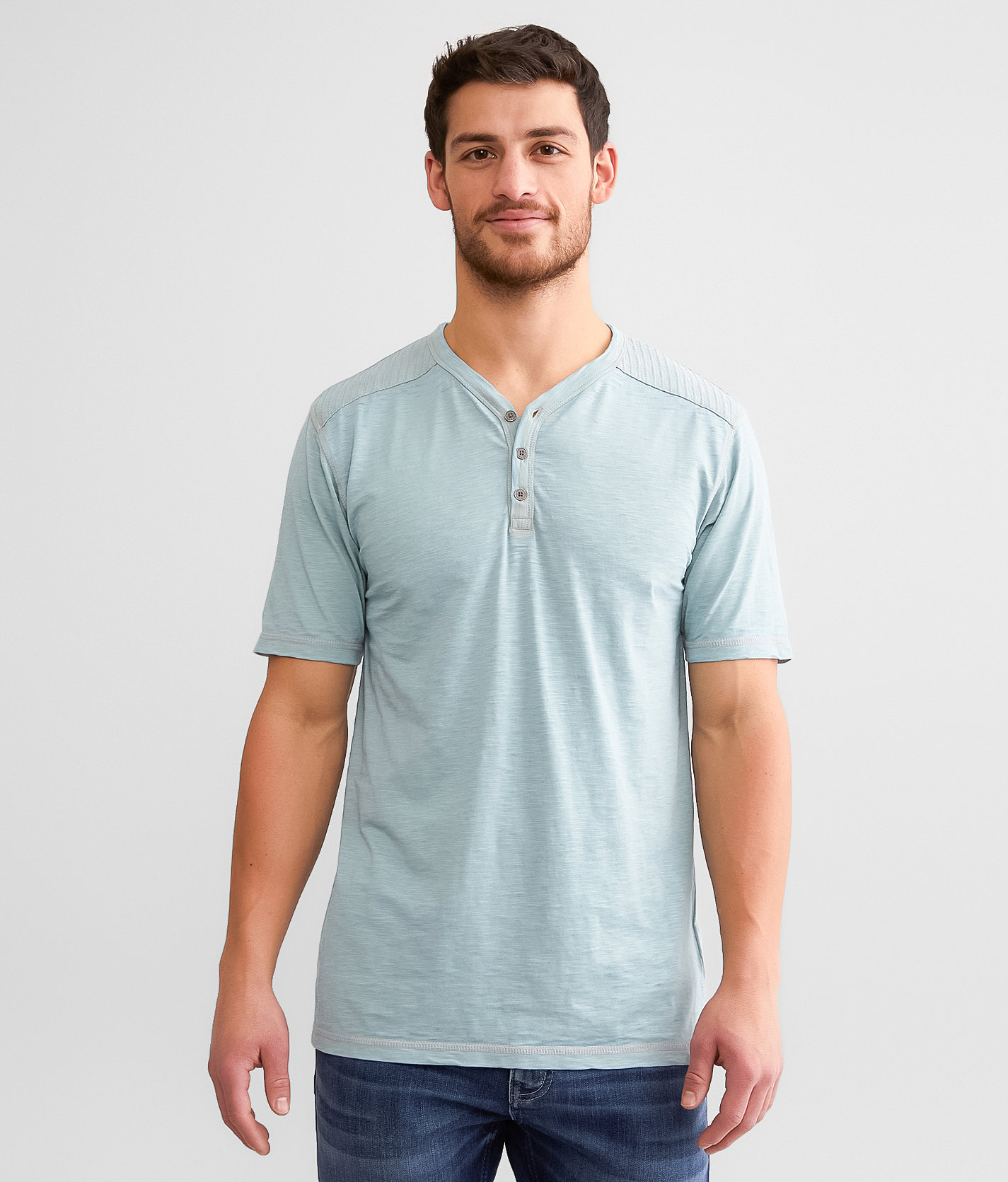 Buckle Black Burnout Henley - Men's T-Shirts in Silver Blue