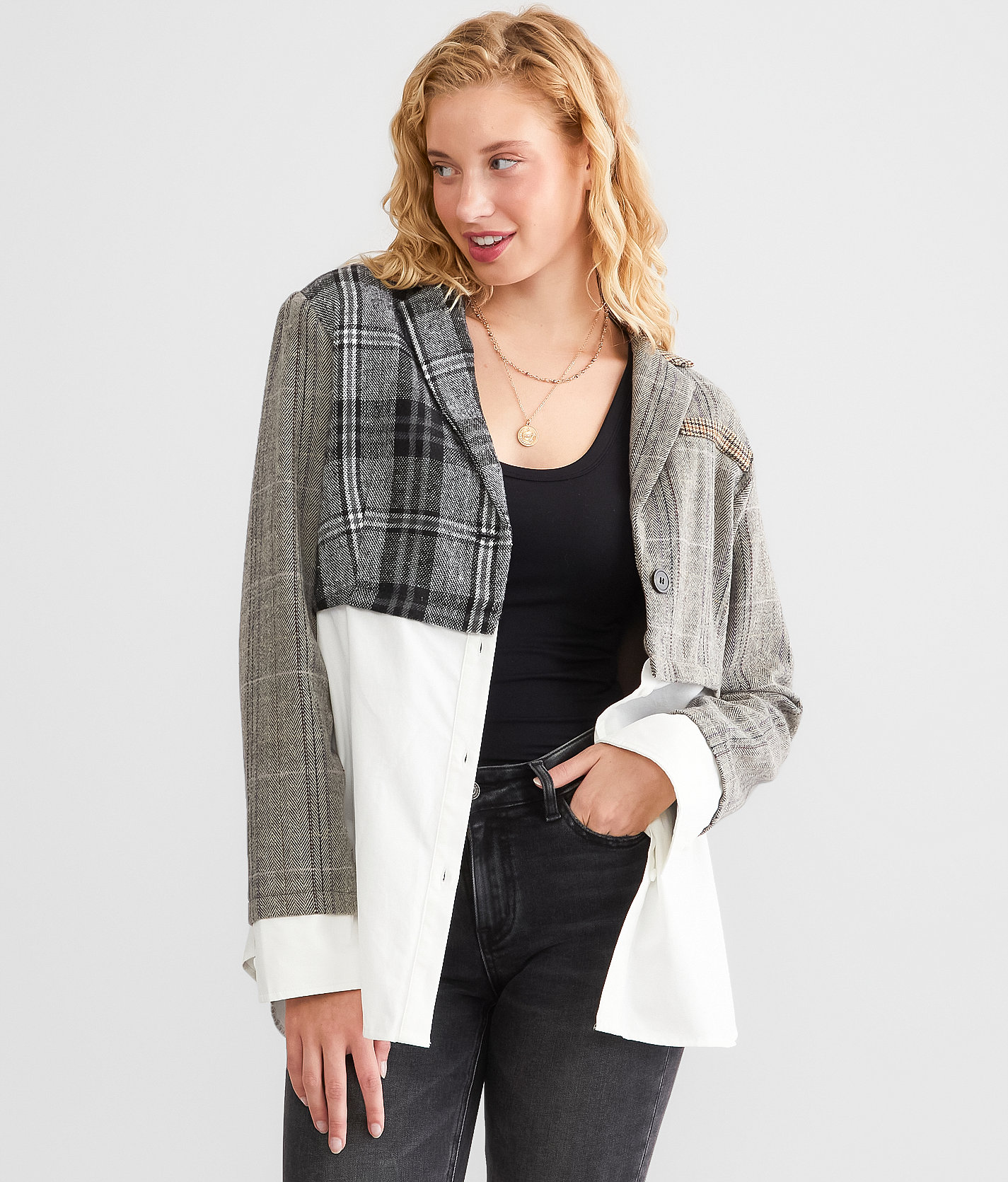 mystree Mixed Print Blazer - Women's Coats & Jackets in Grey Mix