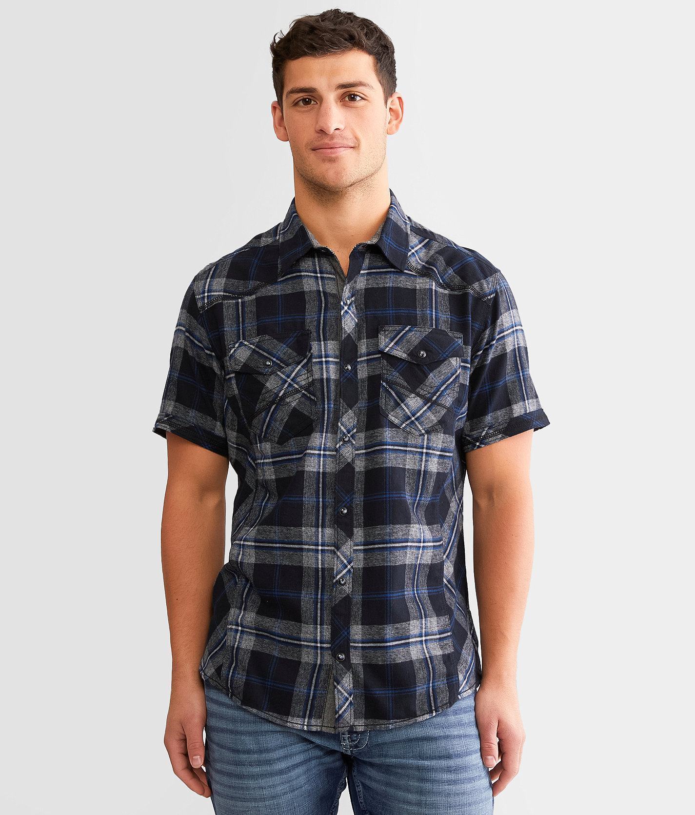 BKE Plaid Athletic Shirt - Men's Shirts in Black Royal Blue