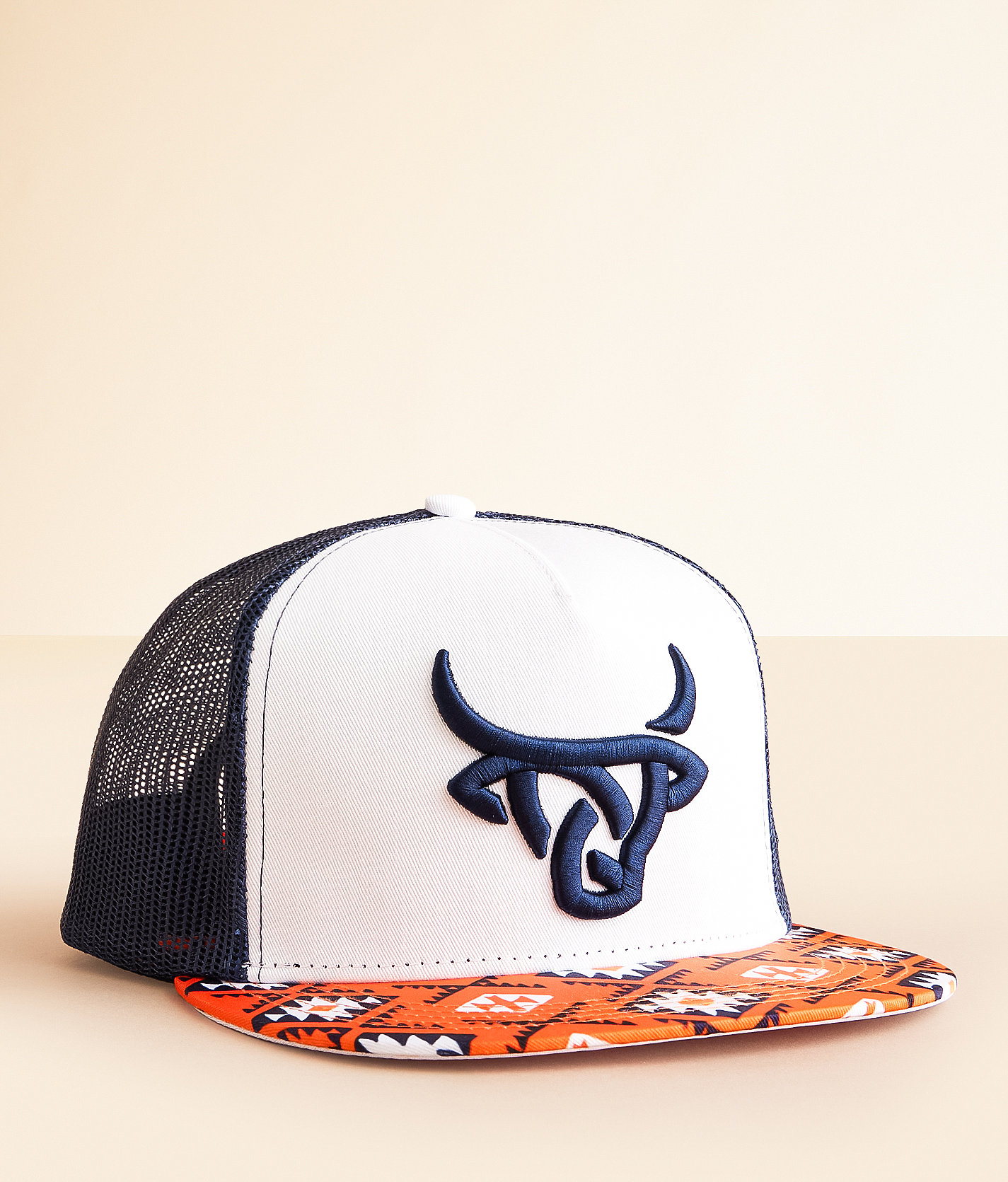 Lost Calf Bronco Trucker Hat - Men's Hats in Orange White