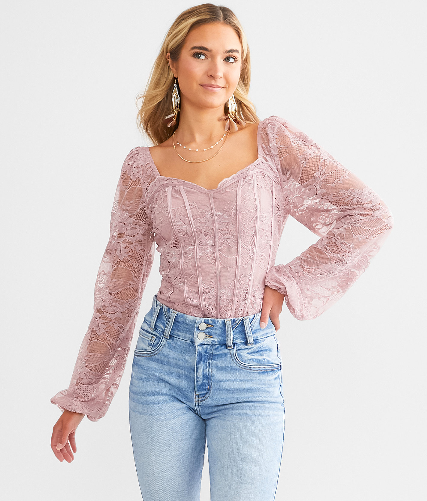 Willow & Root Floral Lace Corset Top - Women's Shirts & Blouses in Woodrose