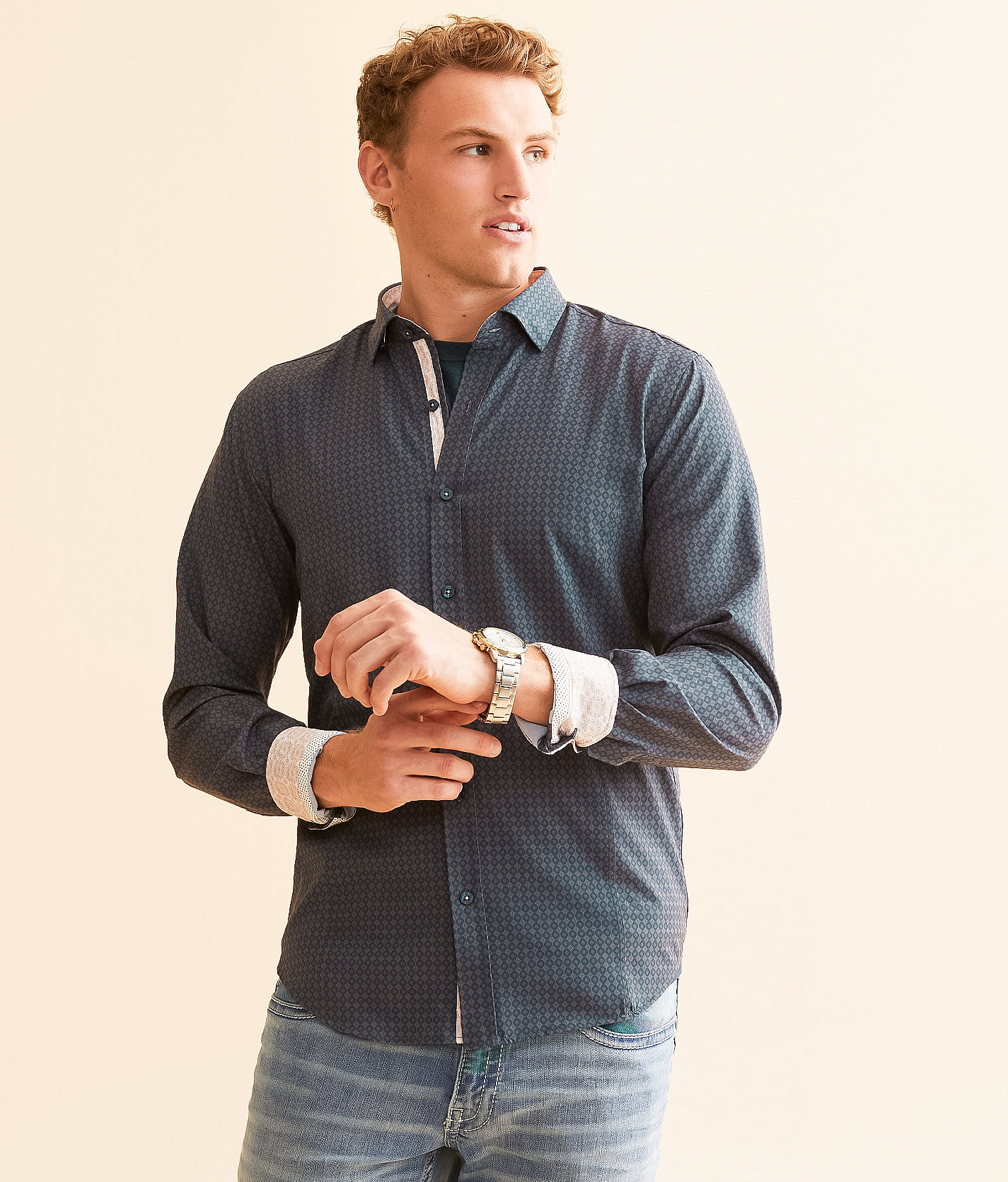 Eight X Printed Stretch Shirt - Men's Shirts in Navy