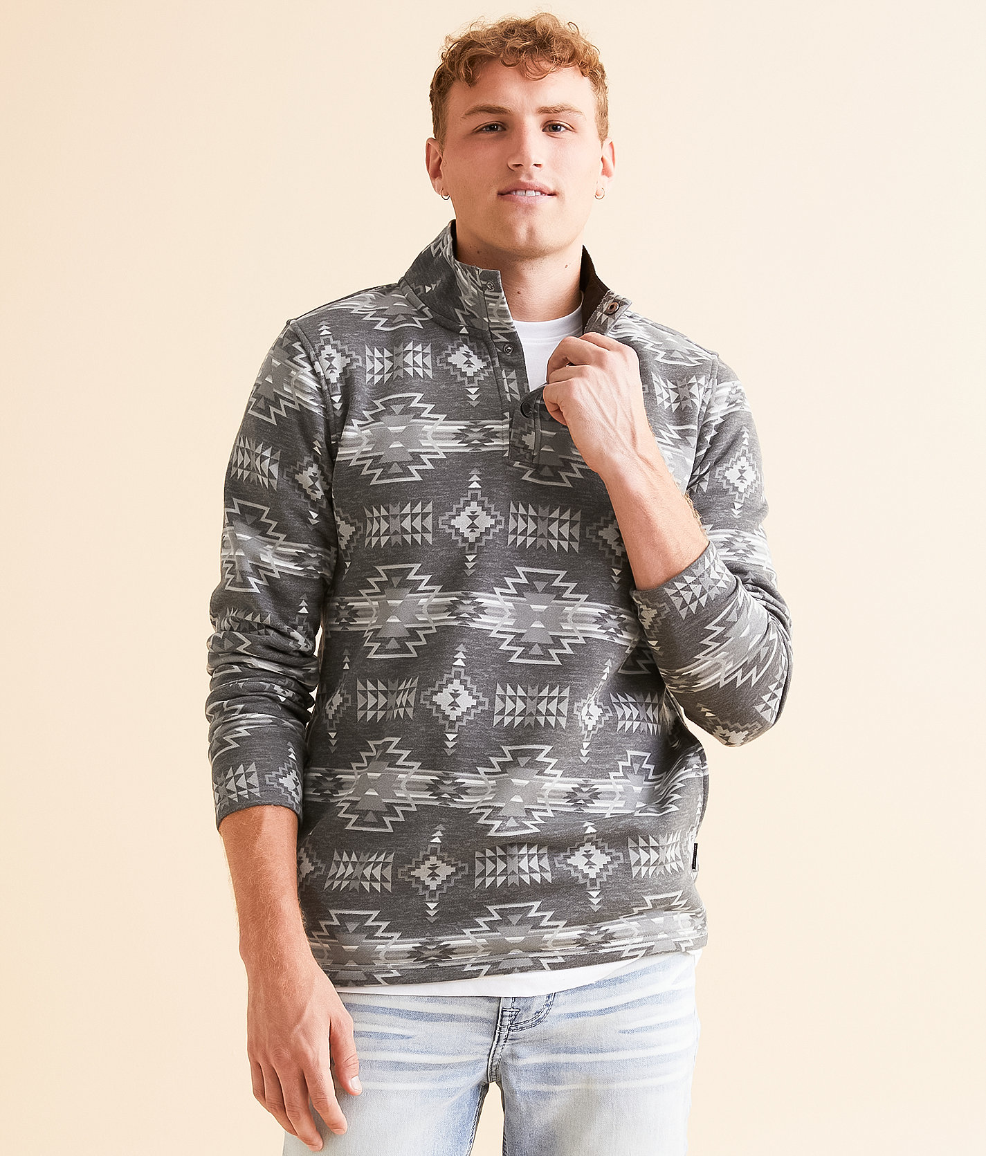 Departwest Southwestern Quarter Snap Pullover - Men's Sweatshirts in Washed Black