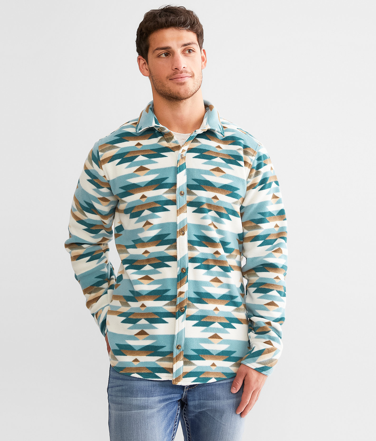 Departwest Polar Fleece Shacket - Men's Coats & Jackets in Cream Brown Blue