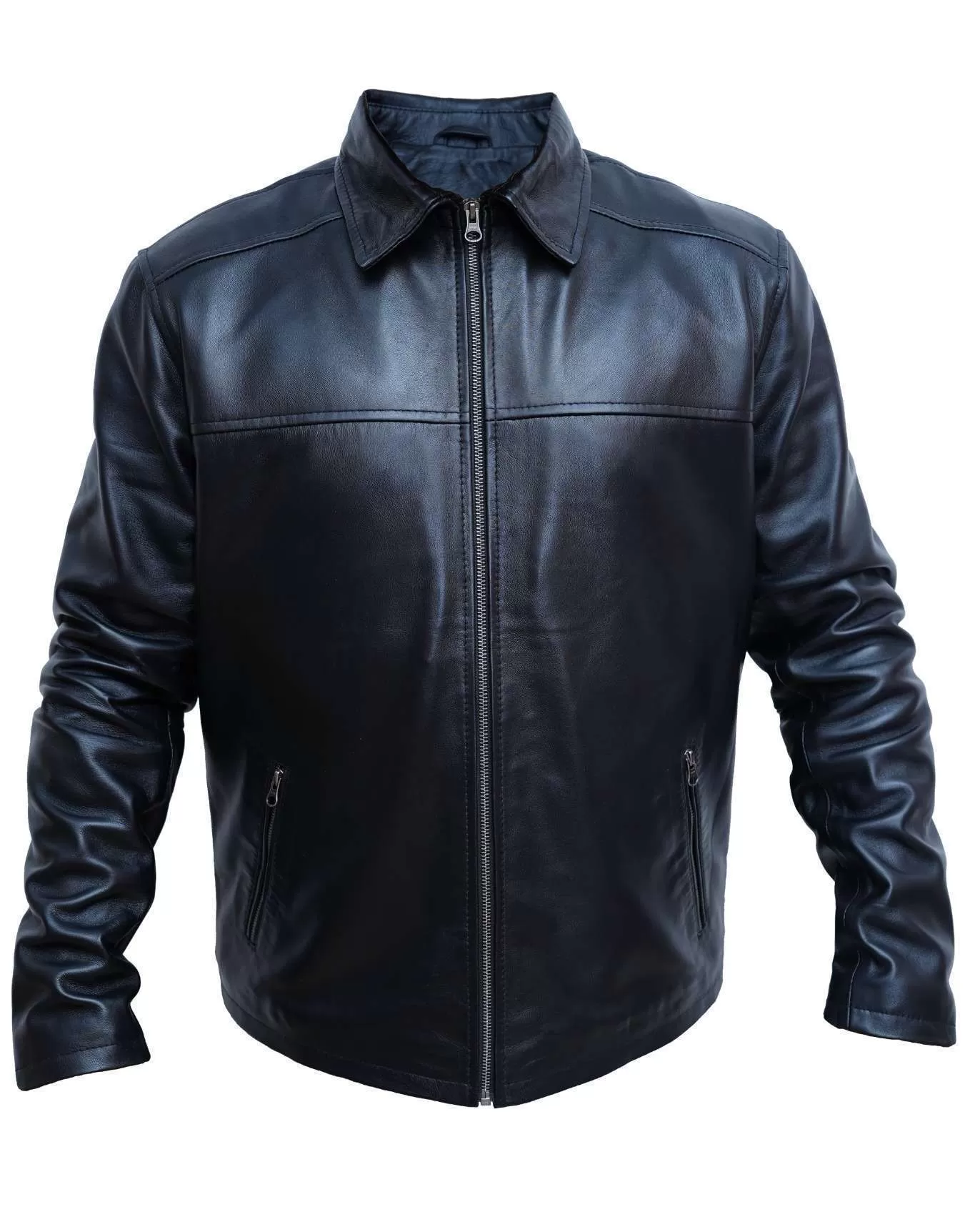 USTRADEENT Mens Genuine Leather Vintage Cafe Biker Jacket