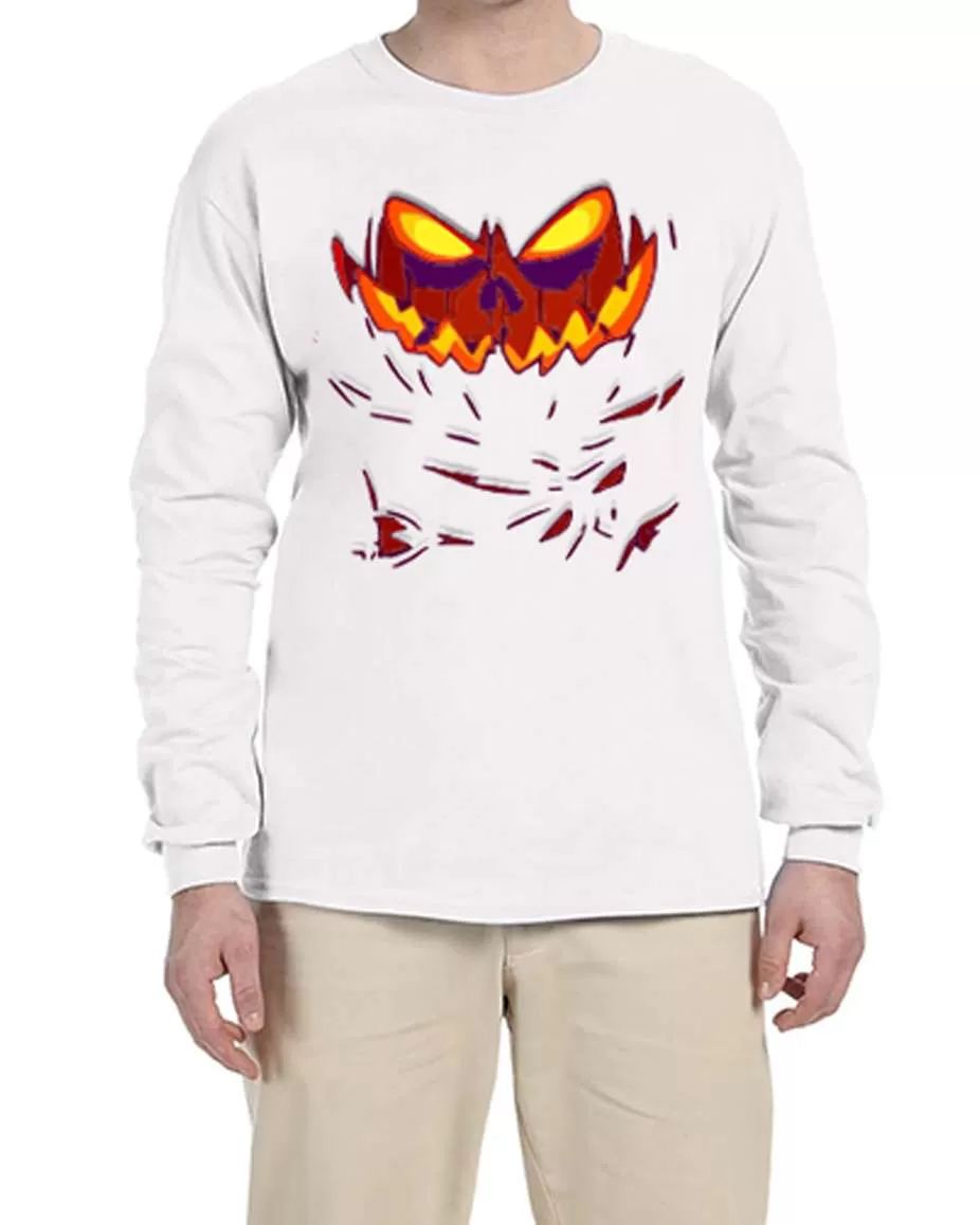 USTRADEENT Unisex Long Sleeves Spooky Halloween Shirt with Angry Scary Pumpkin on Fire UG240HLOW2