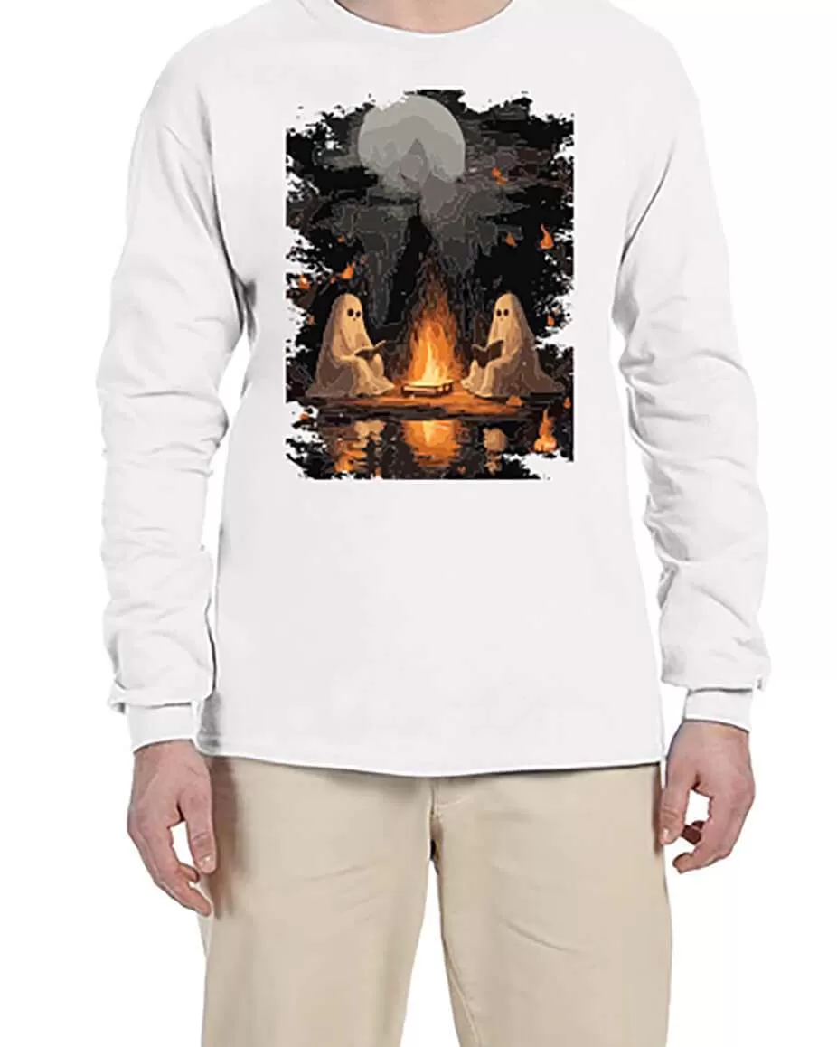 USTRADEENT Unisex Spooky Long Sleeves Ghosts Around Fire T-Shirt for Halloween UG240HLOW10