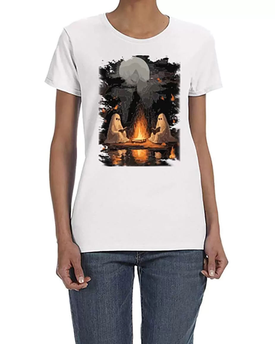 USTRADEENT Women's Heavy Cotton Scary Ghost Graphic Shirt for Halloween UG500LHLOW10