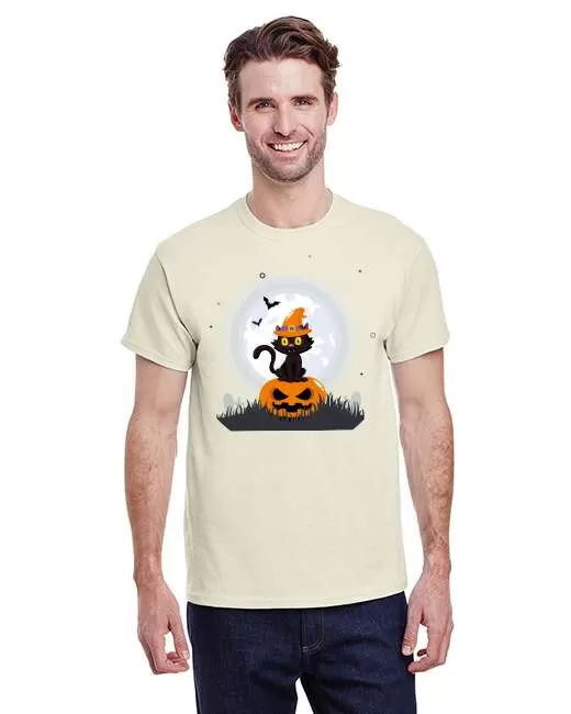 USTRADEENT Adult Black Cat Witch Hat On Pumpkin T-Shirt UG200HLOW3