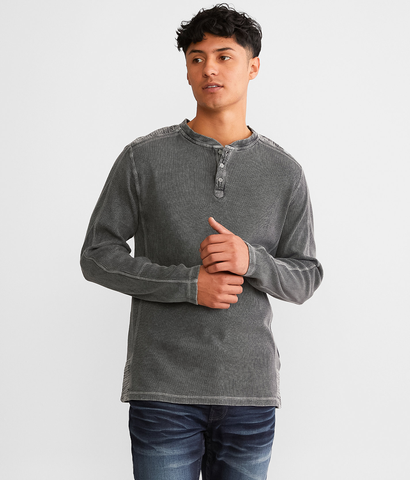 Buckle Black Thermal Henley - Men's T-Shirts in Raven