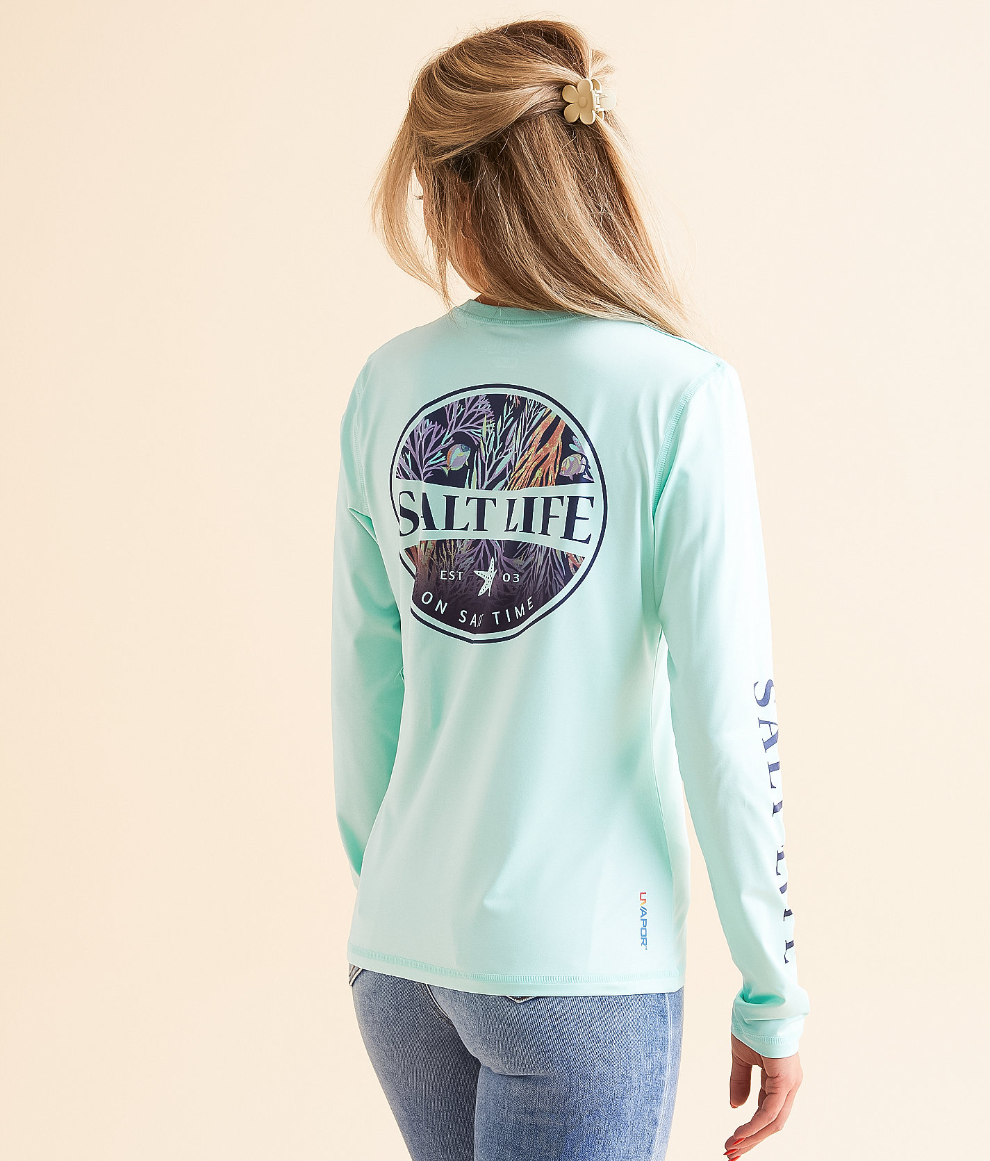 Salt Life Coral Lounge SLX Performance T-Shirt - Women's Activewear in Lt Aruba Heather