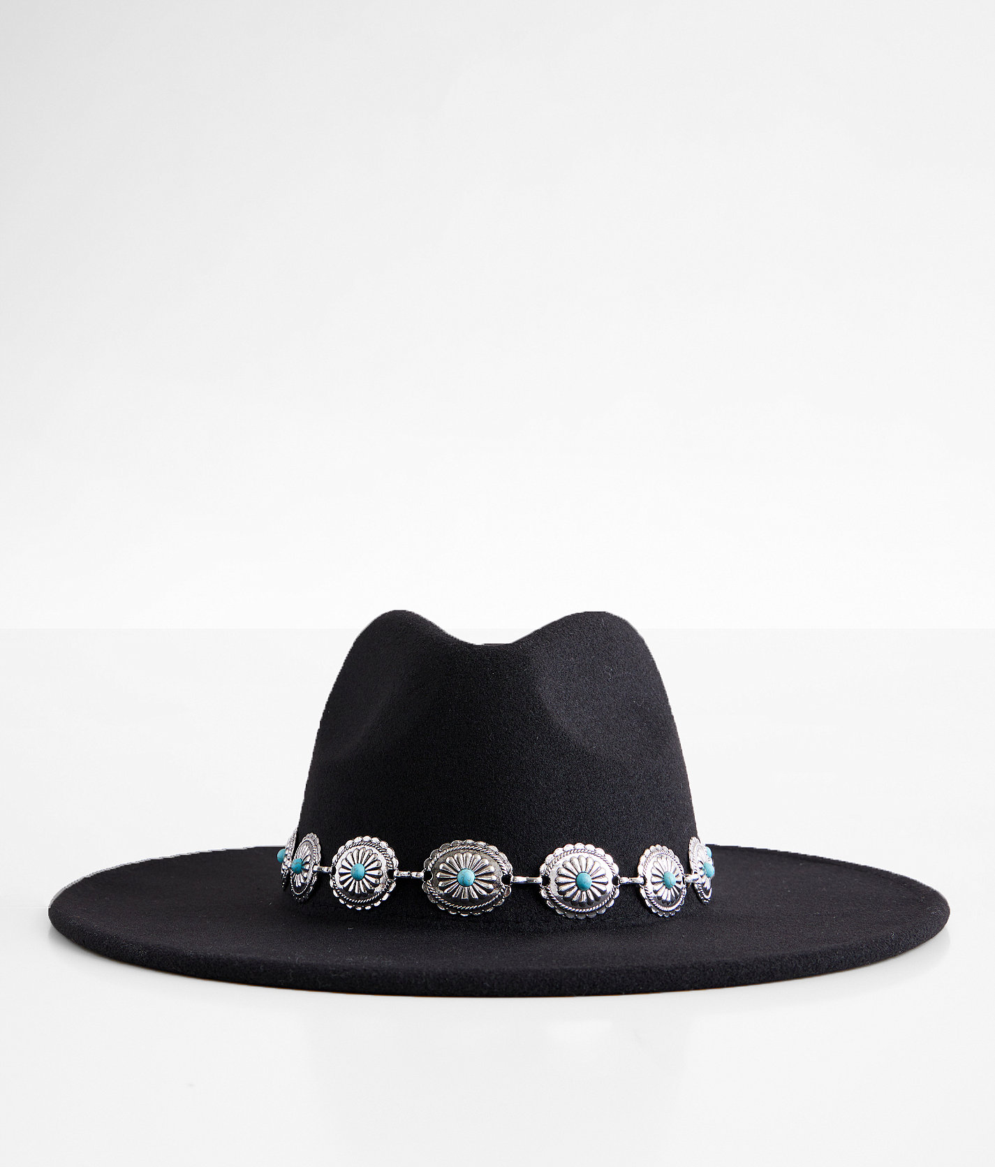 Fame Accessories Turquoise Chain Panama Hat - Women's Hats in Black