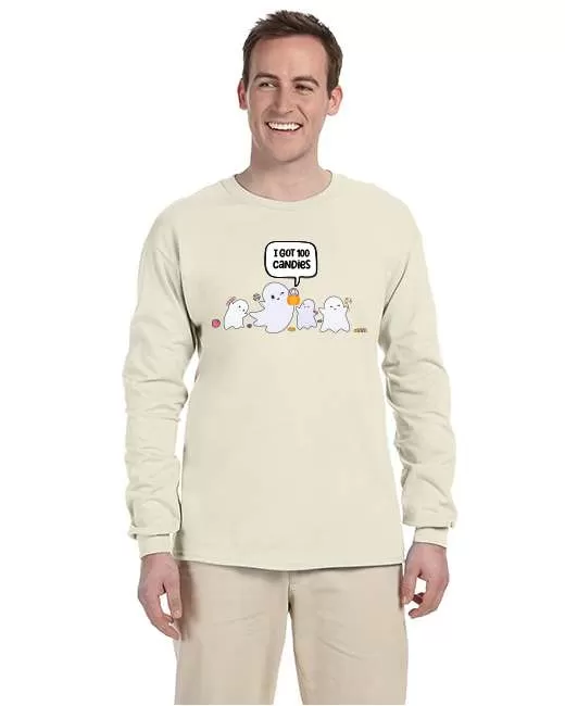 USTRADEENT Funny Halloween Ghost Costume Long Sleeves Graphics T-Shirt UG240HLOW6