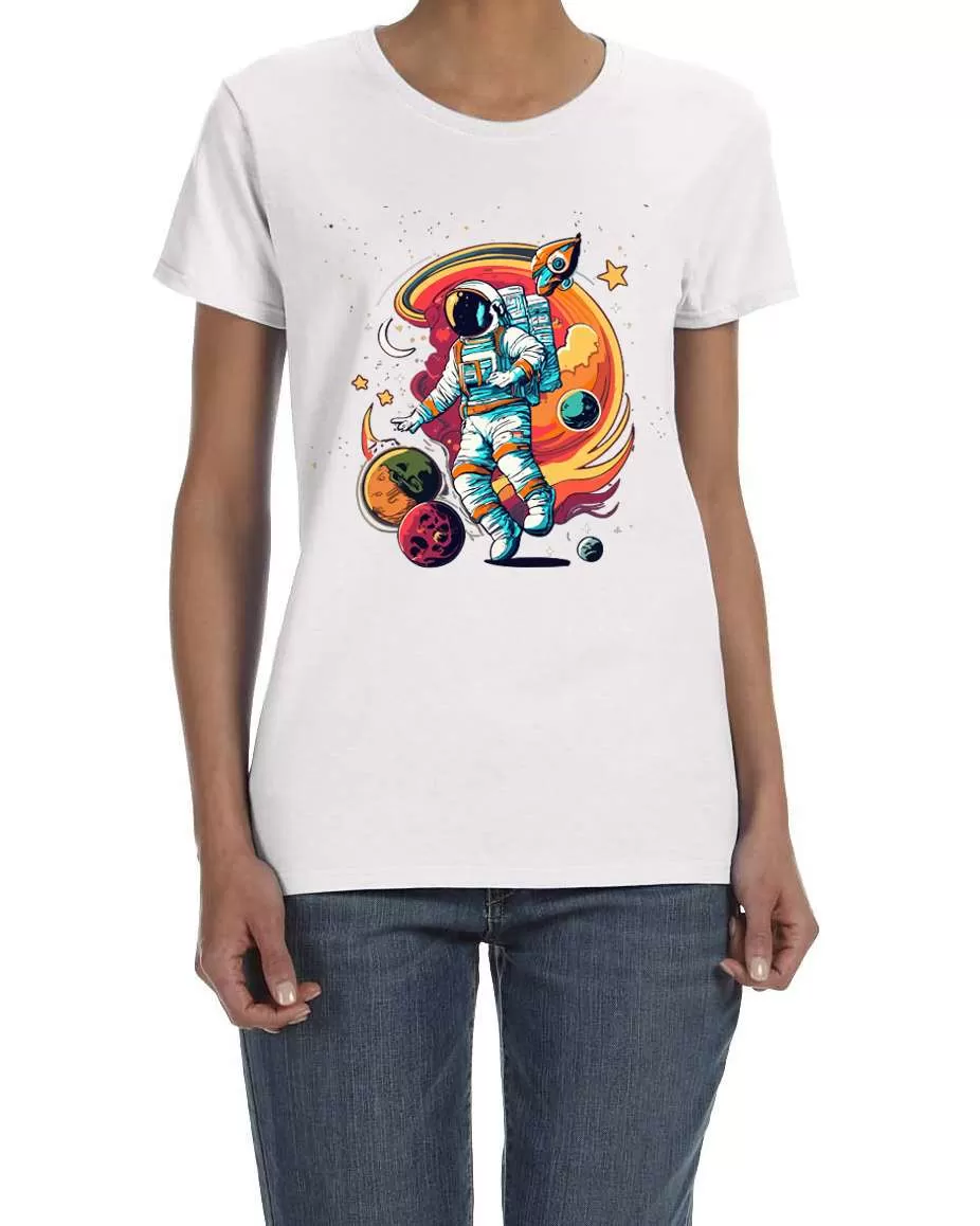 USTRADEENT Ladies Astronaut Ultra Cotton Cool Graphic Shirt UG500LAST1