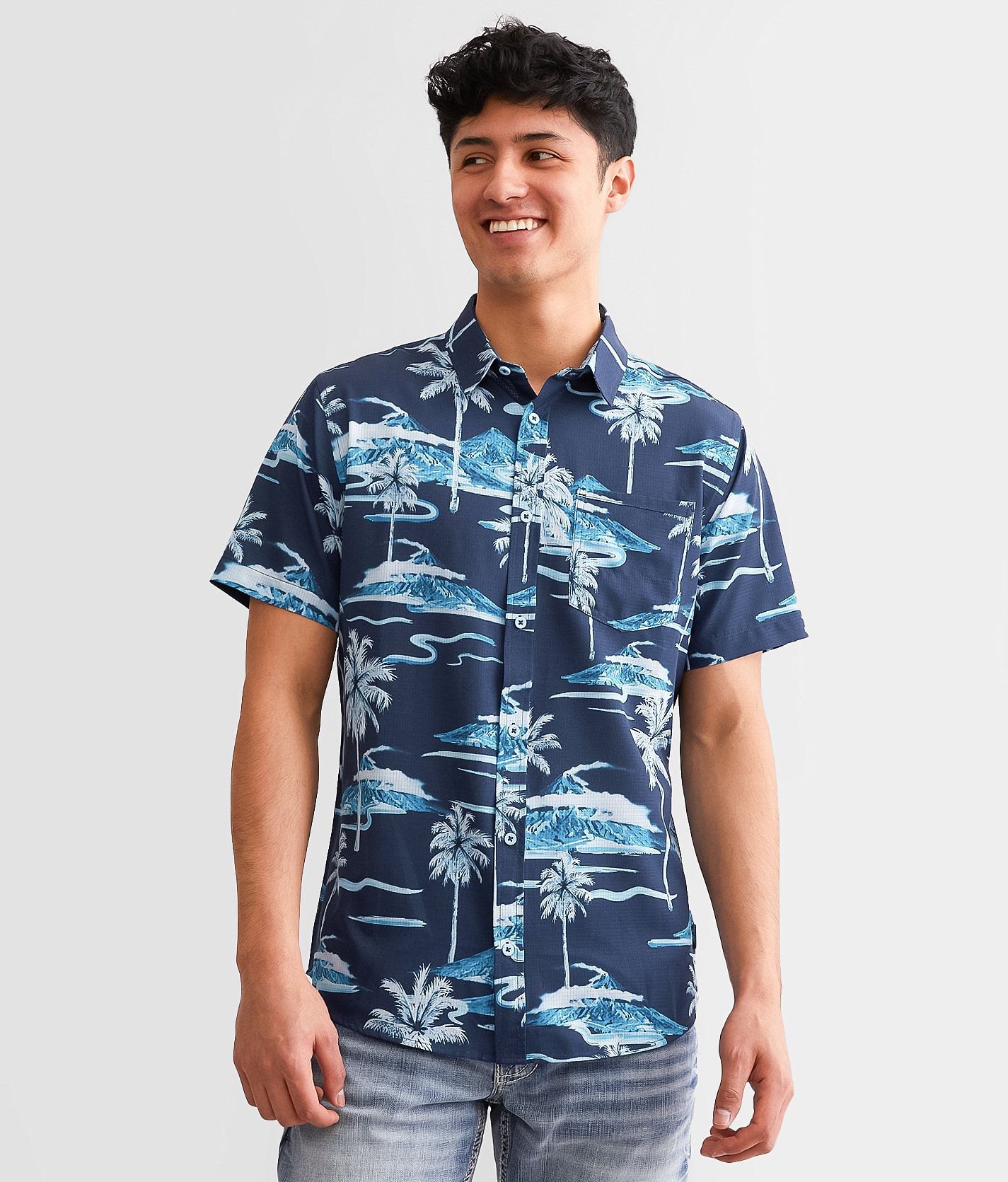 Departwest Tropical Ripstop Performance Stretch Shirt - Men's Shirts in Light Blue Navy