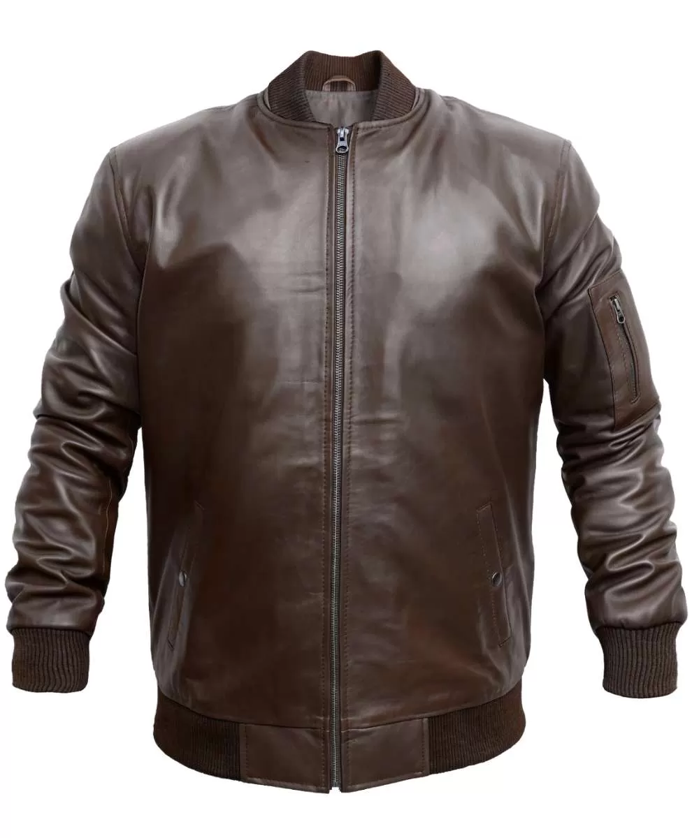 USTRADEENT Men Bomber Leather Jacket