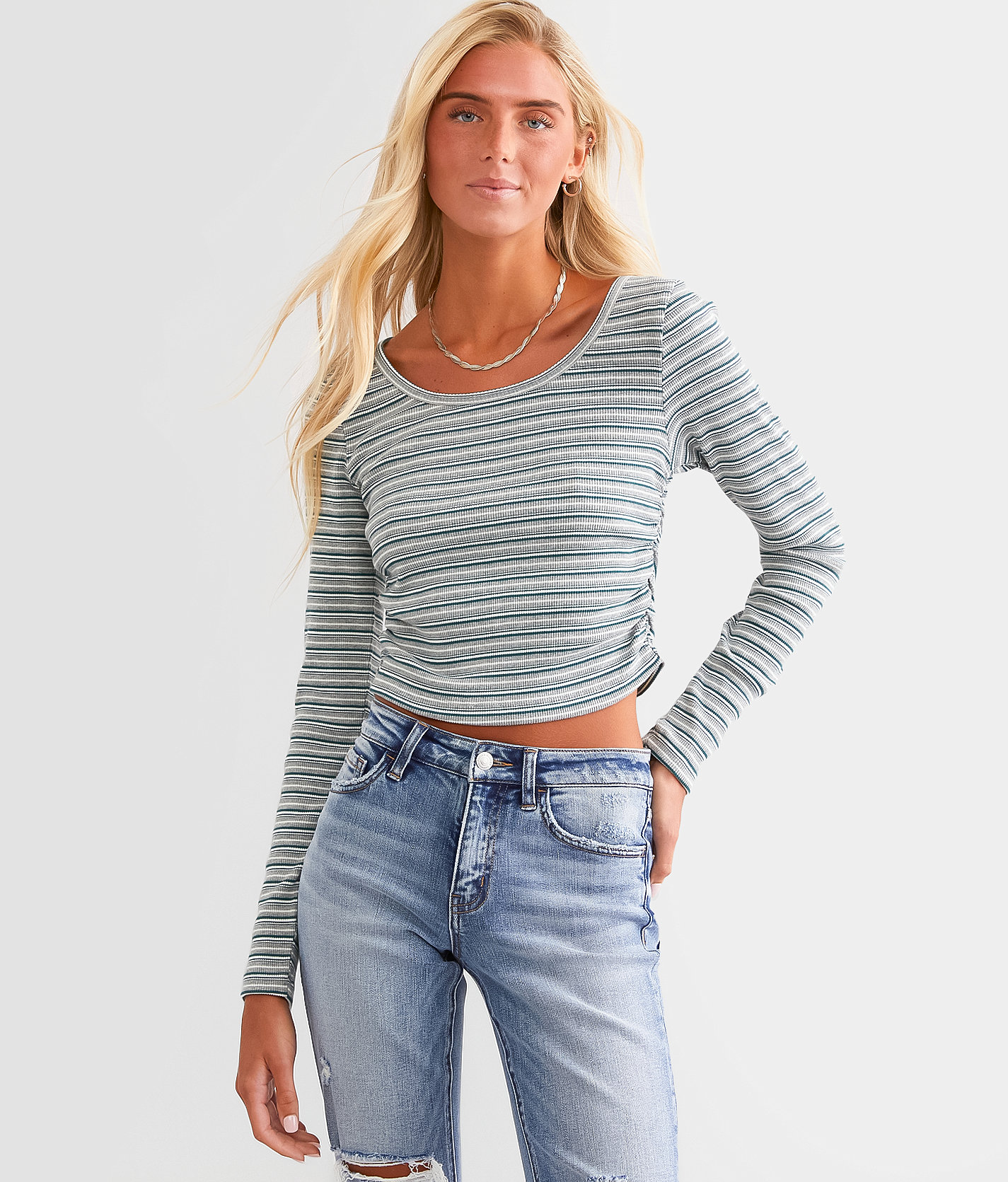 FITZ + EDDI Striped Top - Women's Shirts & Blouses in Grey Green