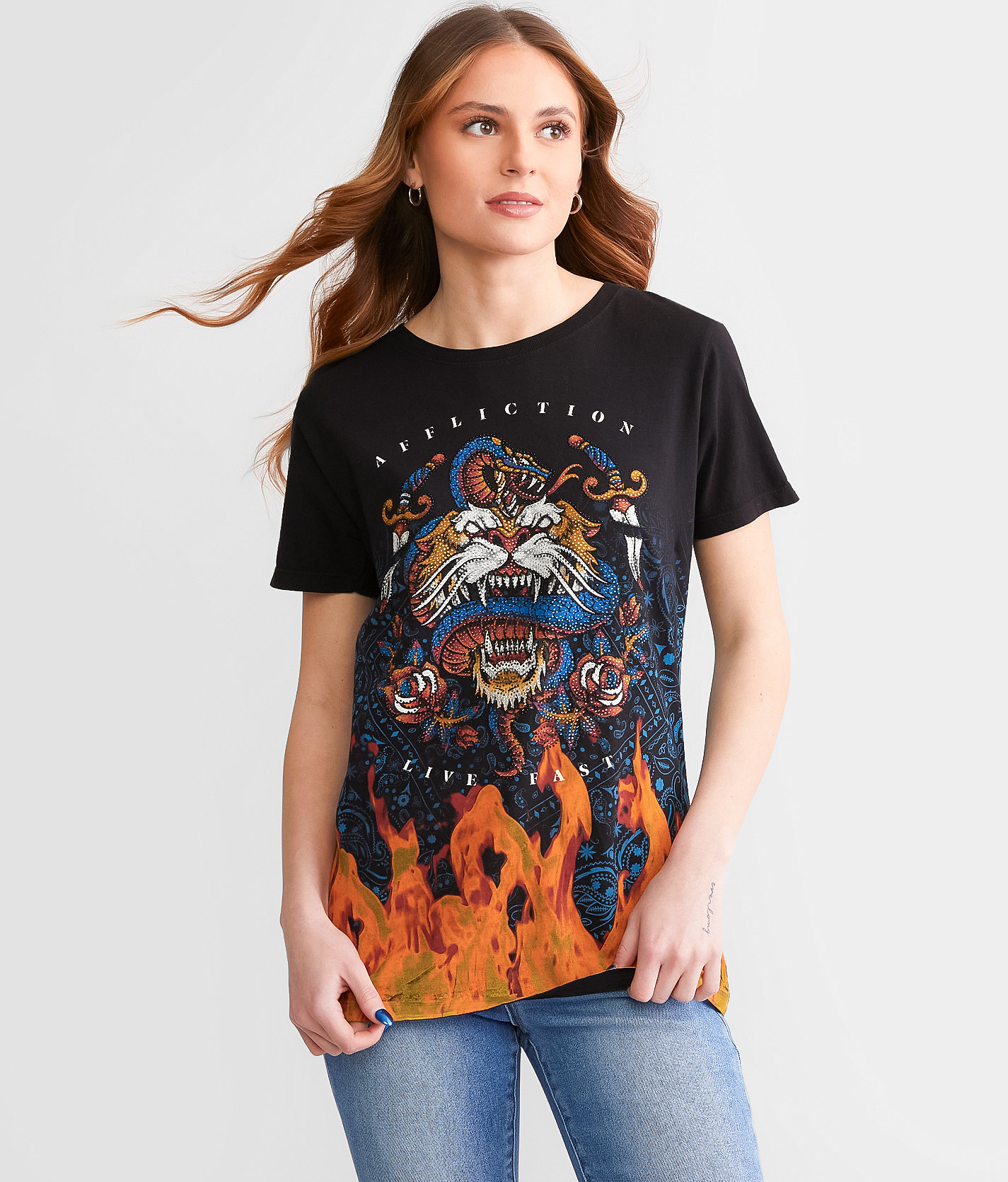 Affliction Brawl City T-Shirt - Women's T-Shirts in Black Reactive