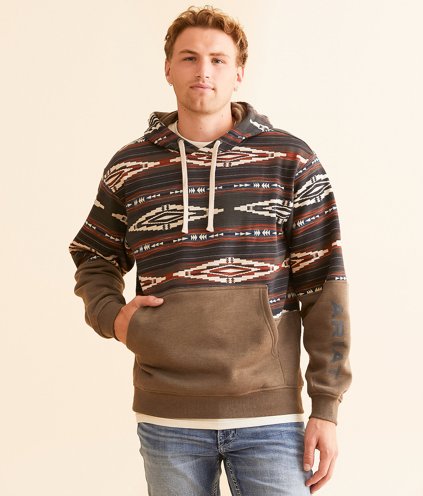 Ariat Southwestern Color Block Hooded Sweatshirt - Men's Sweatshirts in Brindle