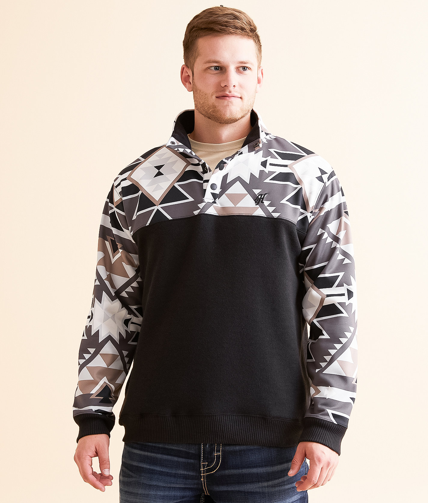 Hooey Stevie Quarter Snap Pullover - Men's Sweatshirts in Black Aztec