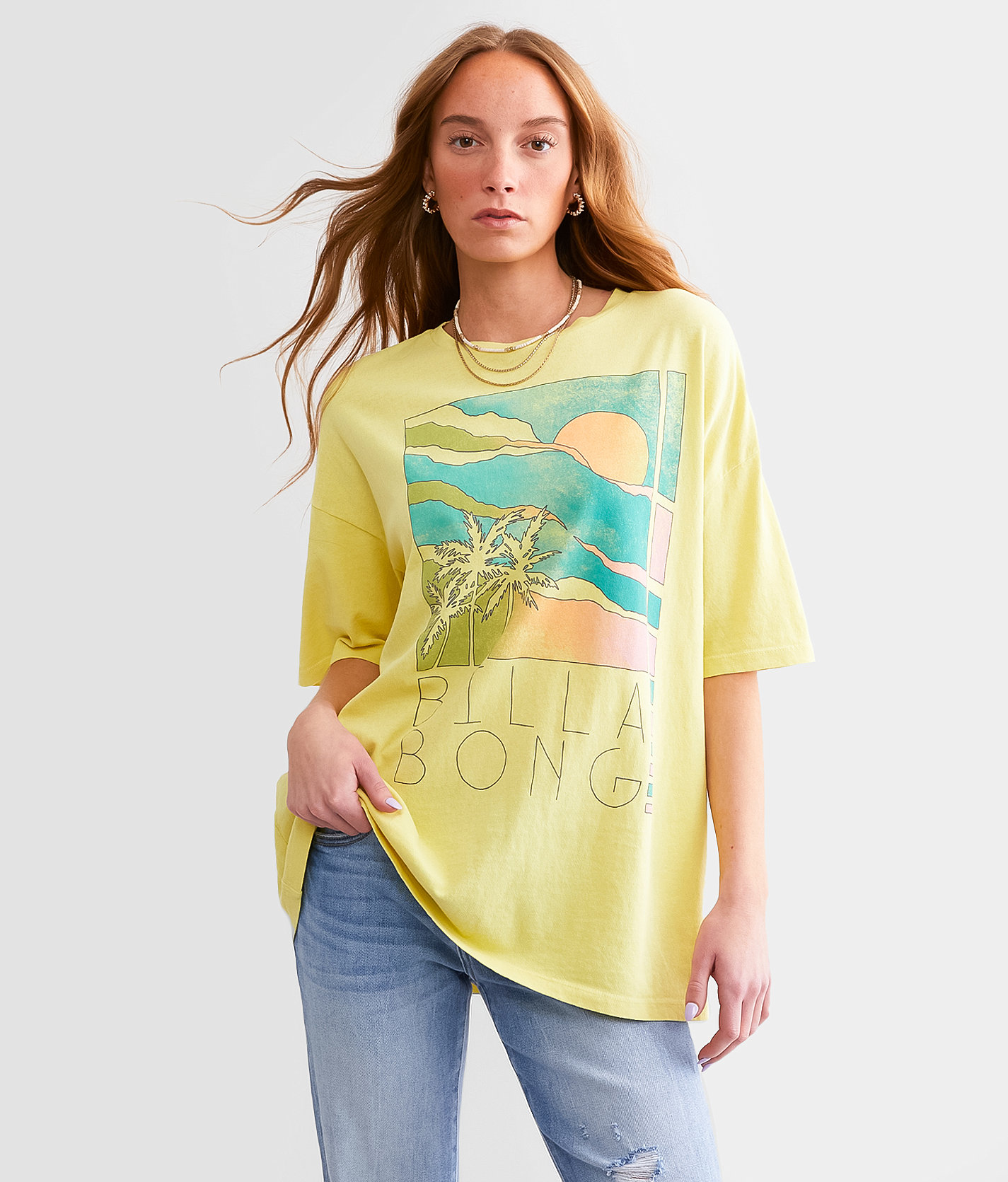 Billabong Rainbow Skies Oversized T-Shirt - Women's T-Shirts in Limelight