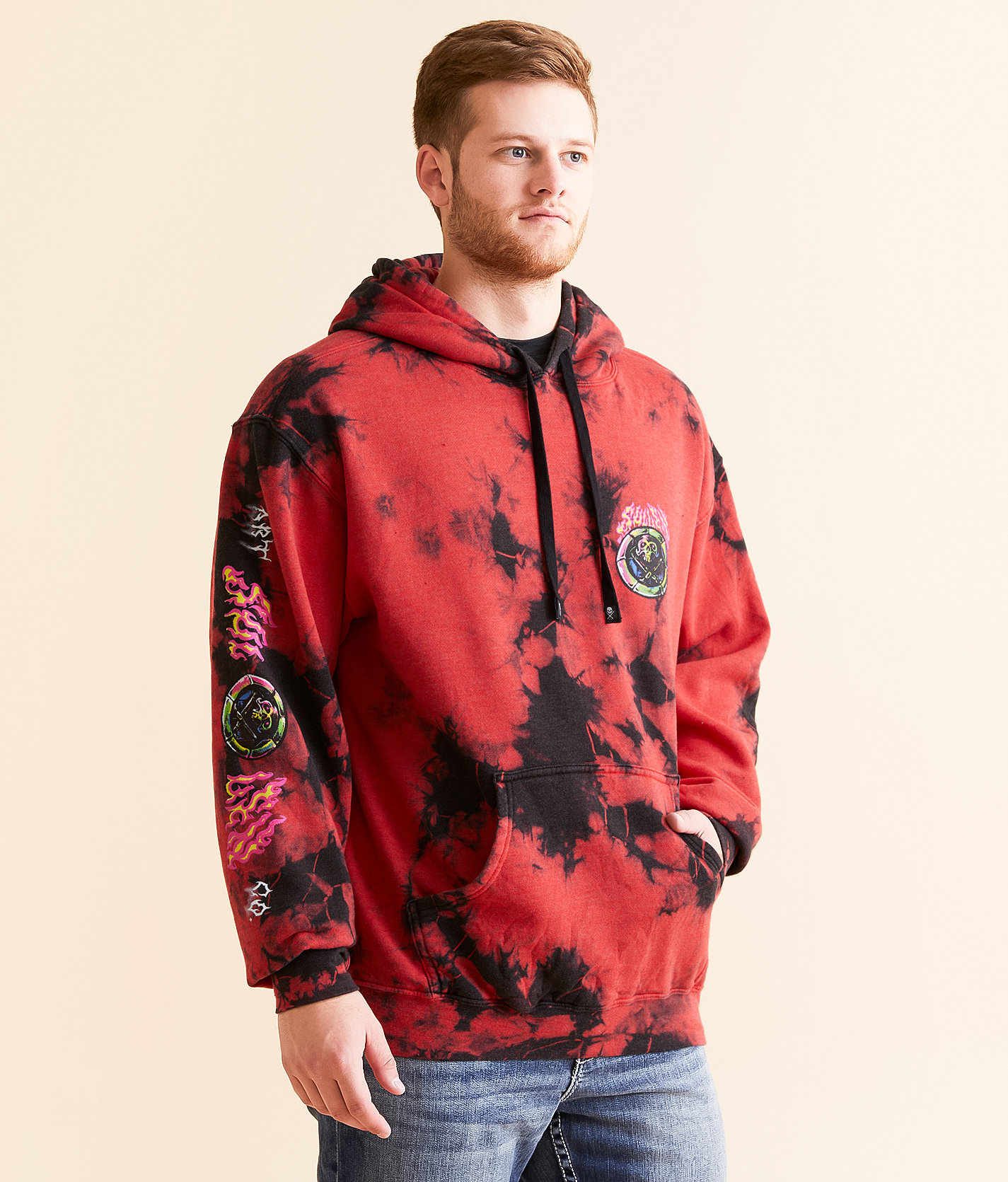 Sullen Fortress Hooded Sweatshirt - Men's Sweatshirts in Hibiscus Blk Crystal Wash