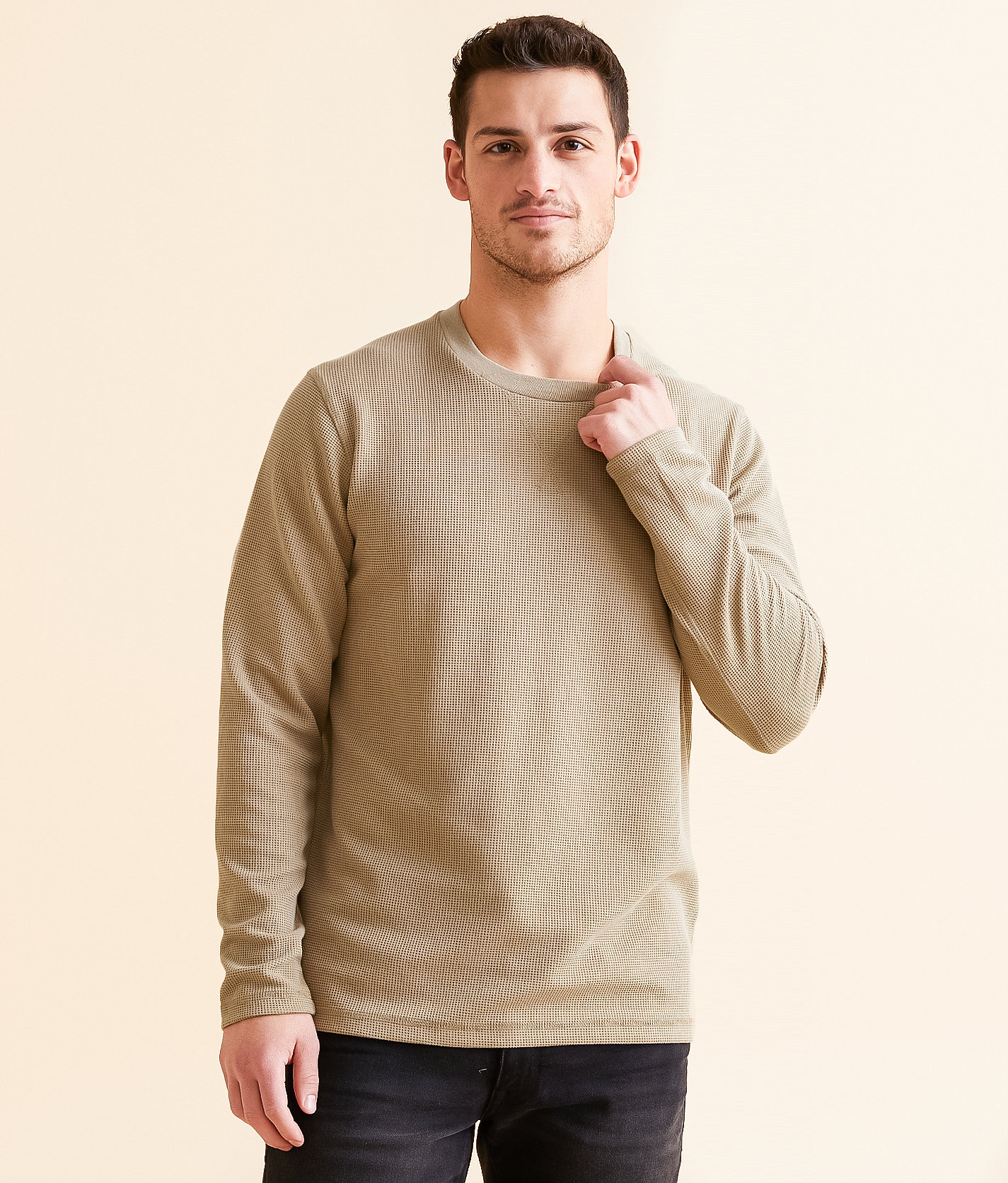 RVCA Cable Waffle Pullover - Men's Sweatshirts in Dark Khaki