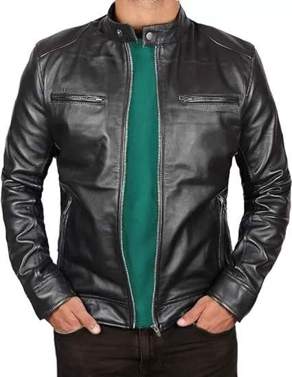 Men's Casual Real Leather Jacket Fully Zipper Closure Royal Style - 100% Lambskin Jacket for Bikers