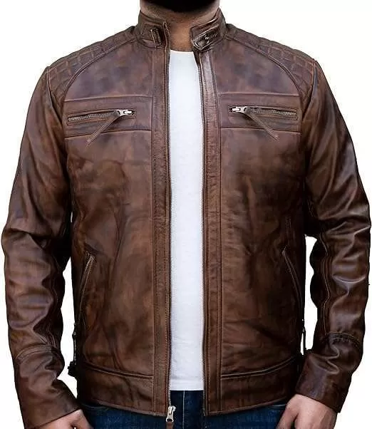 USTRADEENT Men's Biker Jacket with Lambskin Genuine Leather