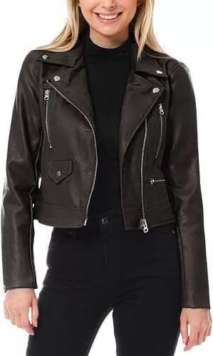 USTRADEENT Women's Long Sleeve Zipper Closure Moto Biker Real Lambskin Leather Jacket