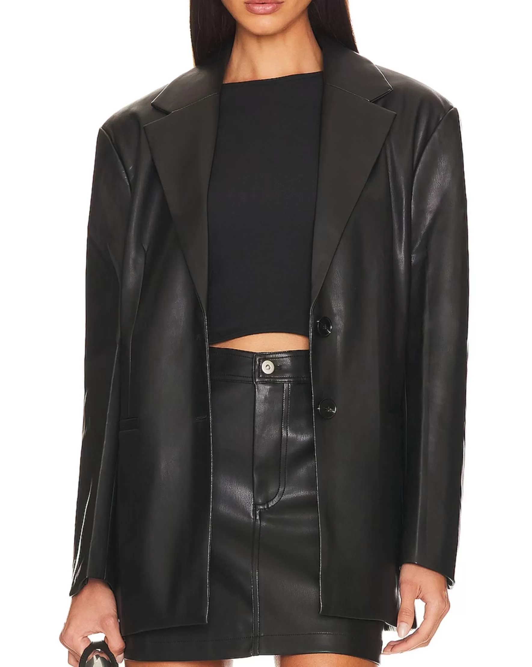 USTRADEENT Premium 2 Button Women's 100% Lambskin Casual Suit Style Leather Blazer Coat