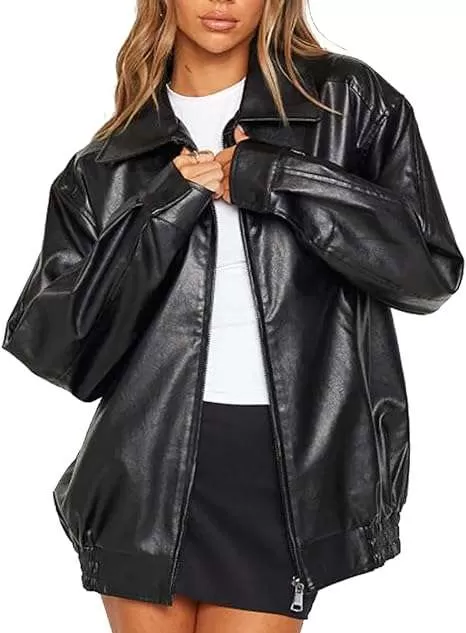 USTRADEENT Women's Oversized 100% Lambskin Motorcycle Plus Size Moto Biker Leather Coat