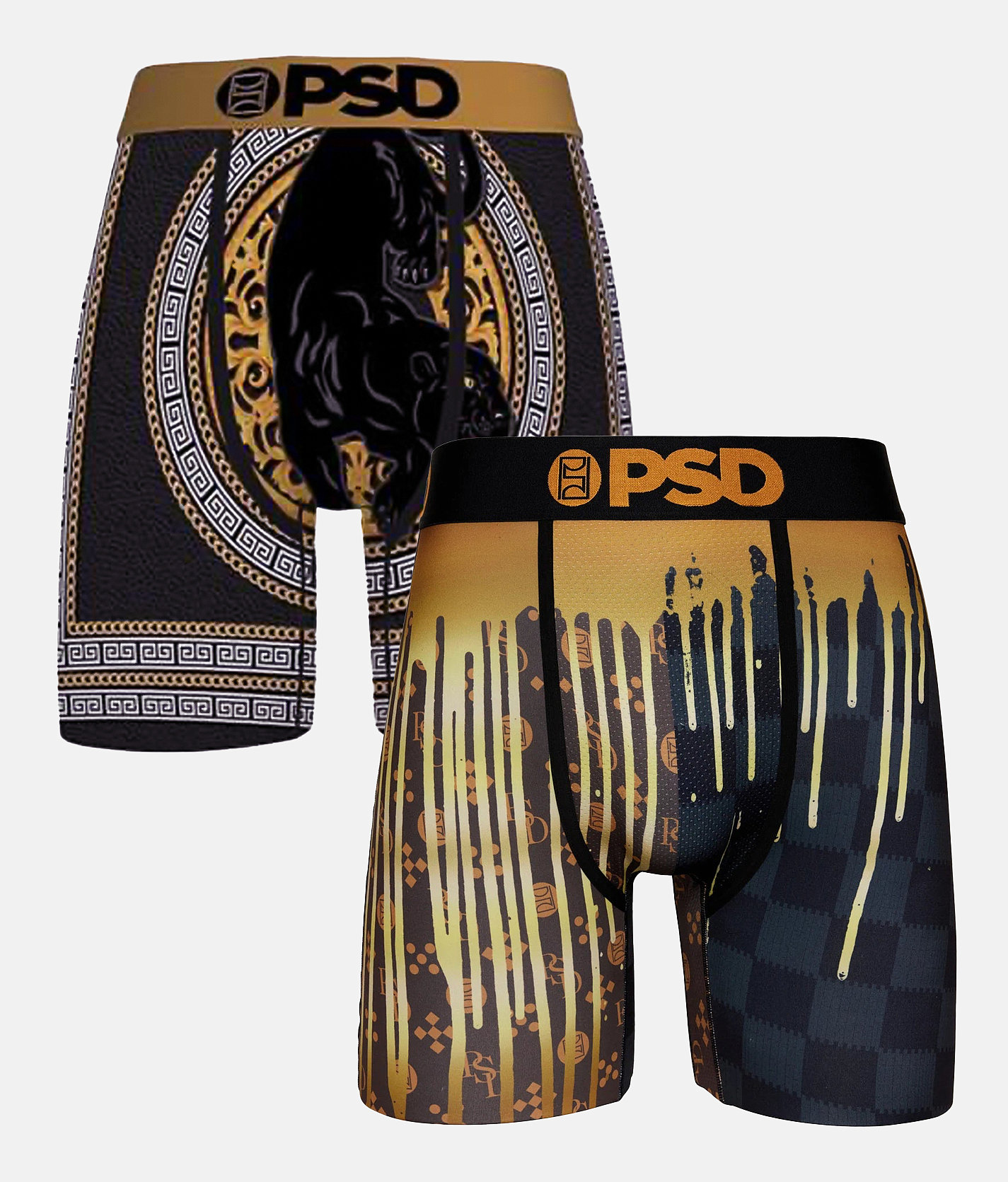 PSD Black & Gold 2 Pack Stretch Boxer Briefs - Men's Boxer Briefs in Multi