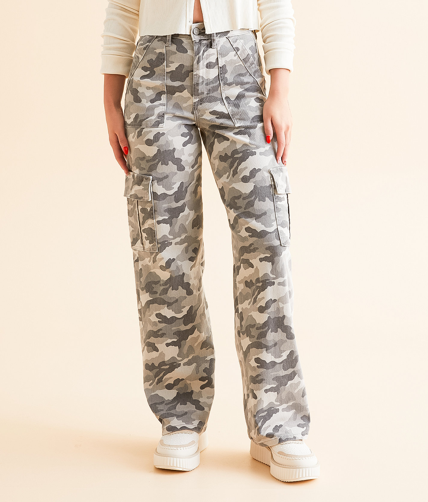 HIDDEN Logan Camo Dad Cargo Jean - Women's Jeans in Grey Camo