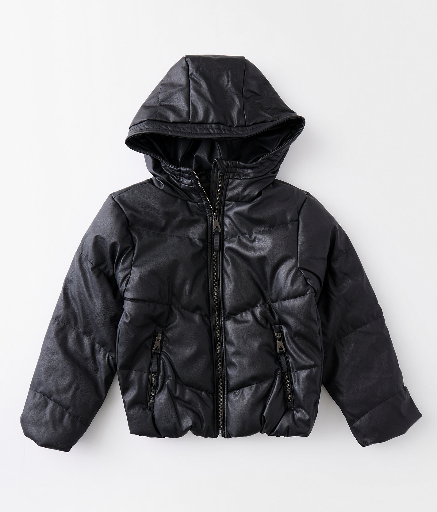 Girls - Urban Republic Pleather Hooded Puffer Jacket - Girl's Coats & Jackets in Black